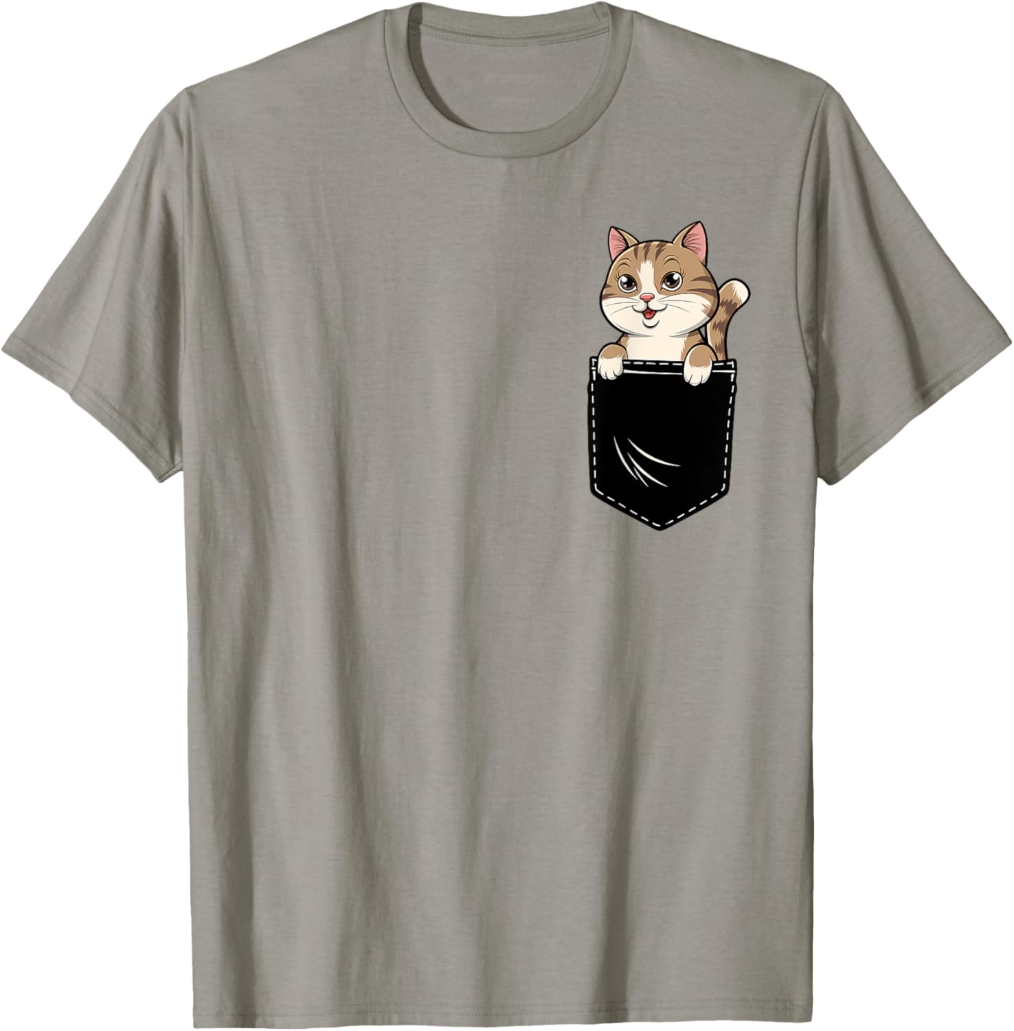 Cute Funny Cat Pocket T-Shirt for Men and Women - Adorable Animal Design - 6