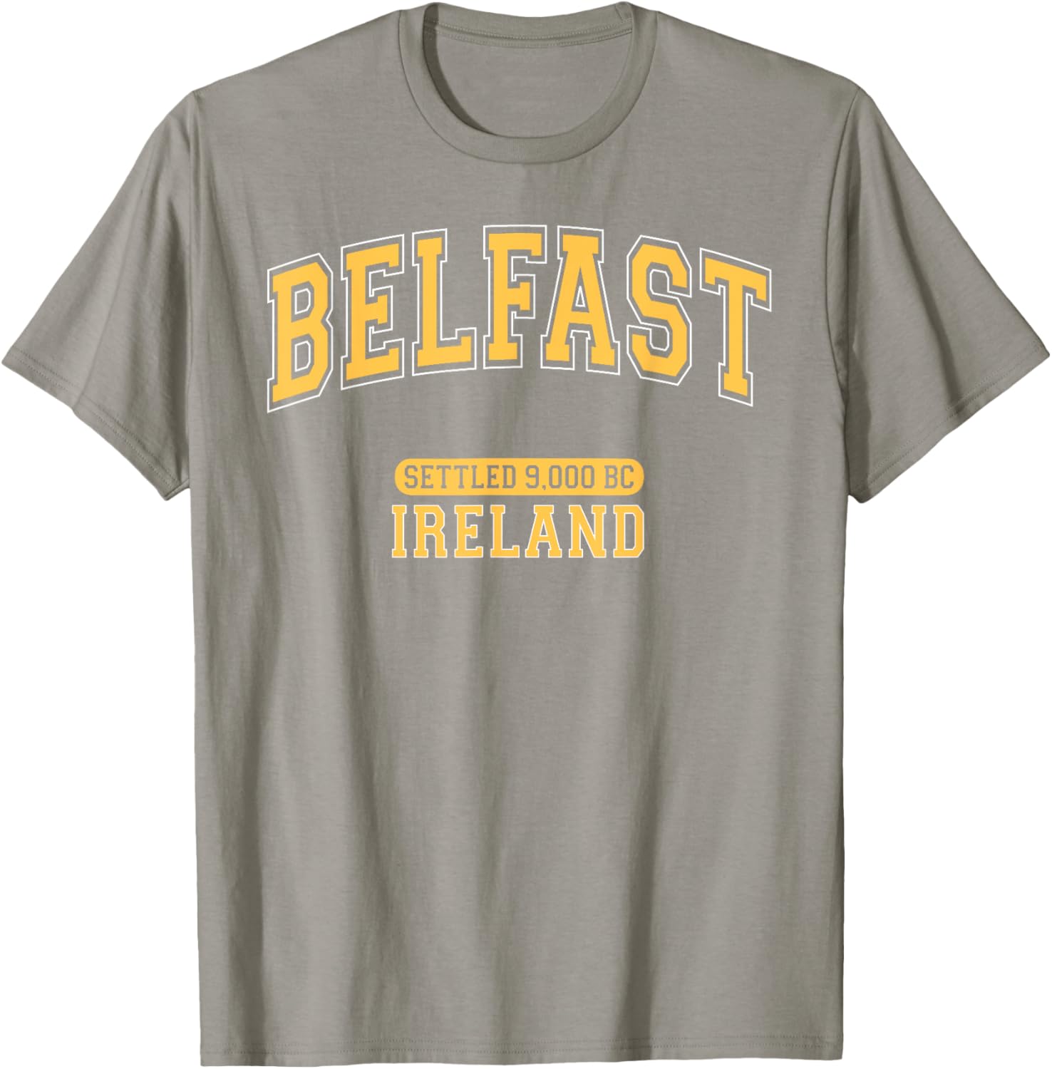 Retro Belfast Ireland 9000 BC Arched Yellow Letters T-Shirt for Trendy Style - 4