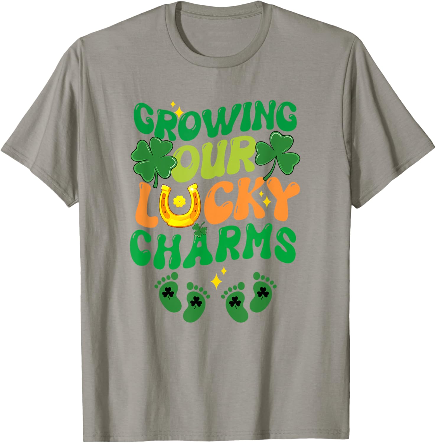 St Patrick's Day Pregnancy T-Shirt for Twin Moms with Lucky Charms Design - 3