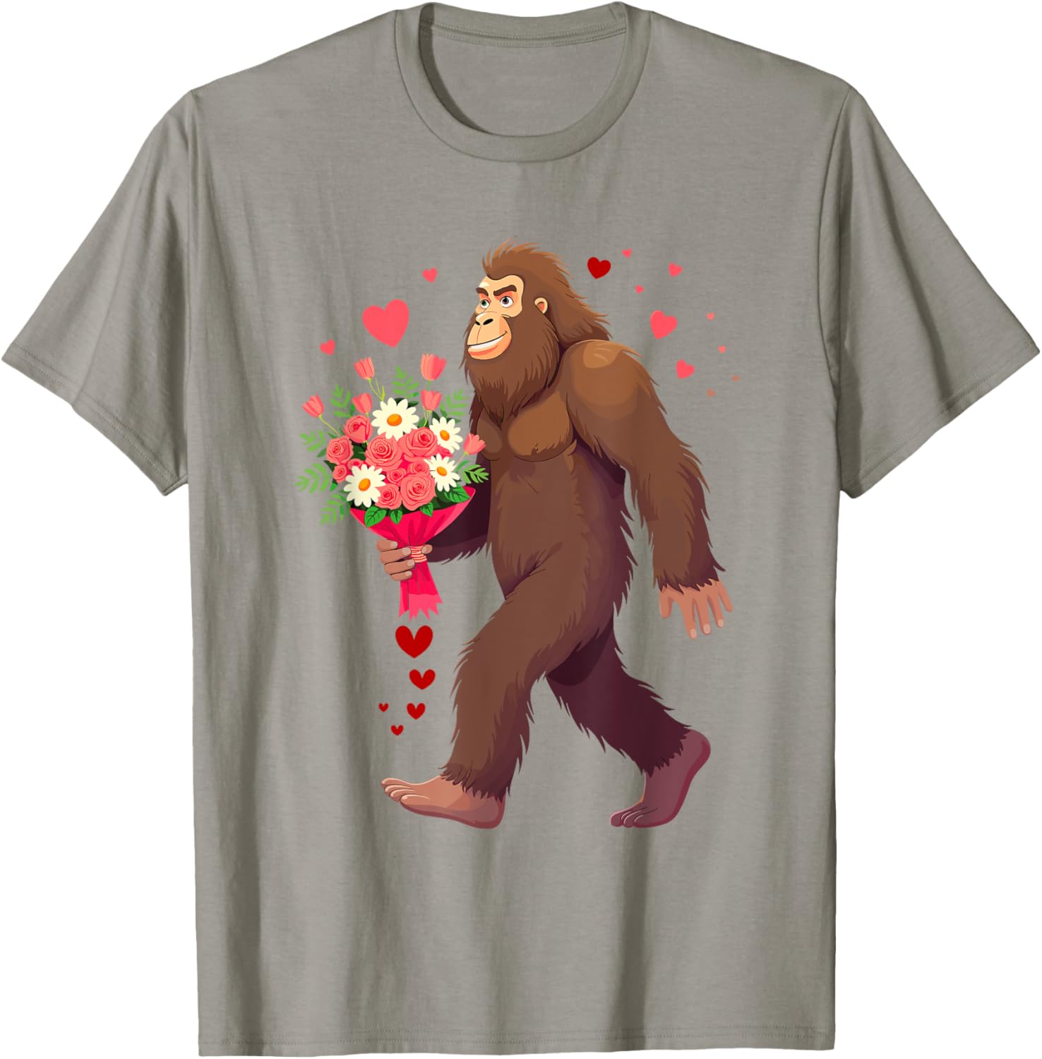 Bigfoot Heart Bouquet T-Shirt for Sasquatch Lovers on Valentine's Day - 17