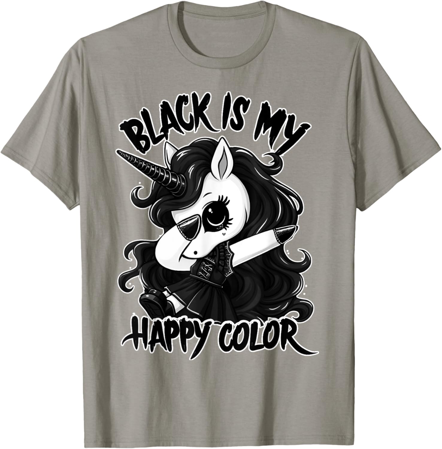 Gothic Unicorn Dabbing T-Shirt - Black is My Lucky Color Tee - 12