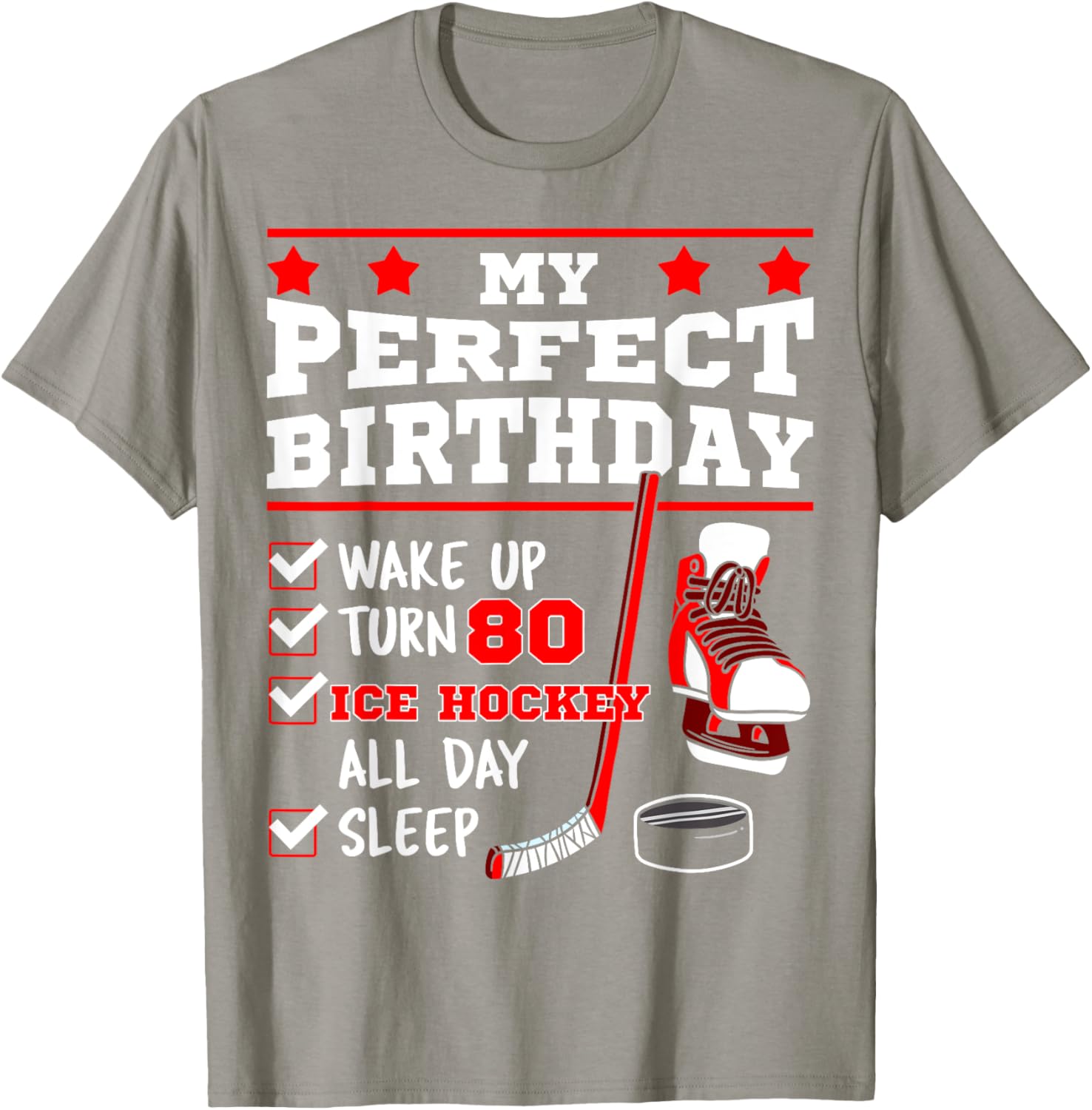 Ice Hockey 80th Birthday Party Puck T-Shirt for Sports Fans - 23
