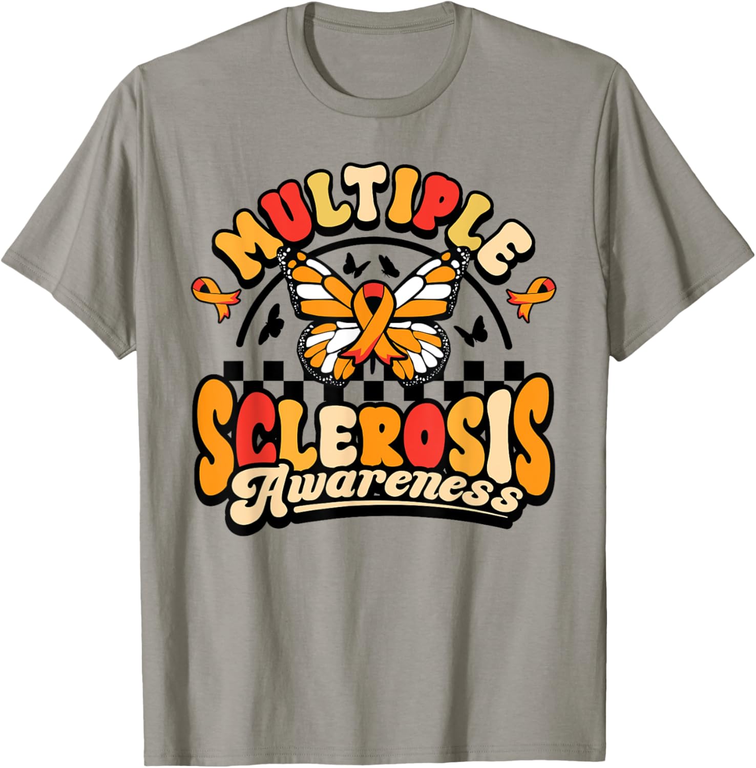 Multiple Sclerosis Awareness Butterfly Orange Ribbon T-Shirt for Support - 13