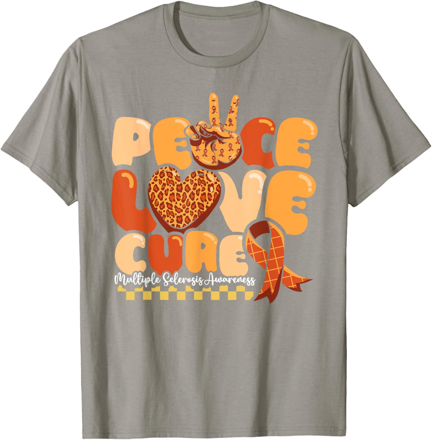 Orange Multiple Sclerosis Awareness T-Shirt Peace Love Cure Warrior - 6