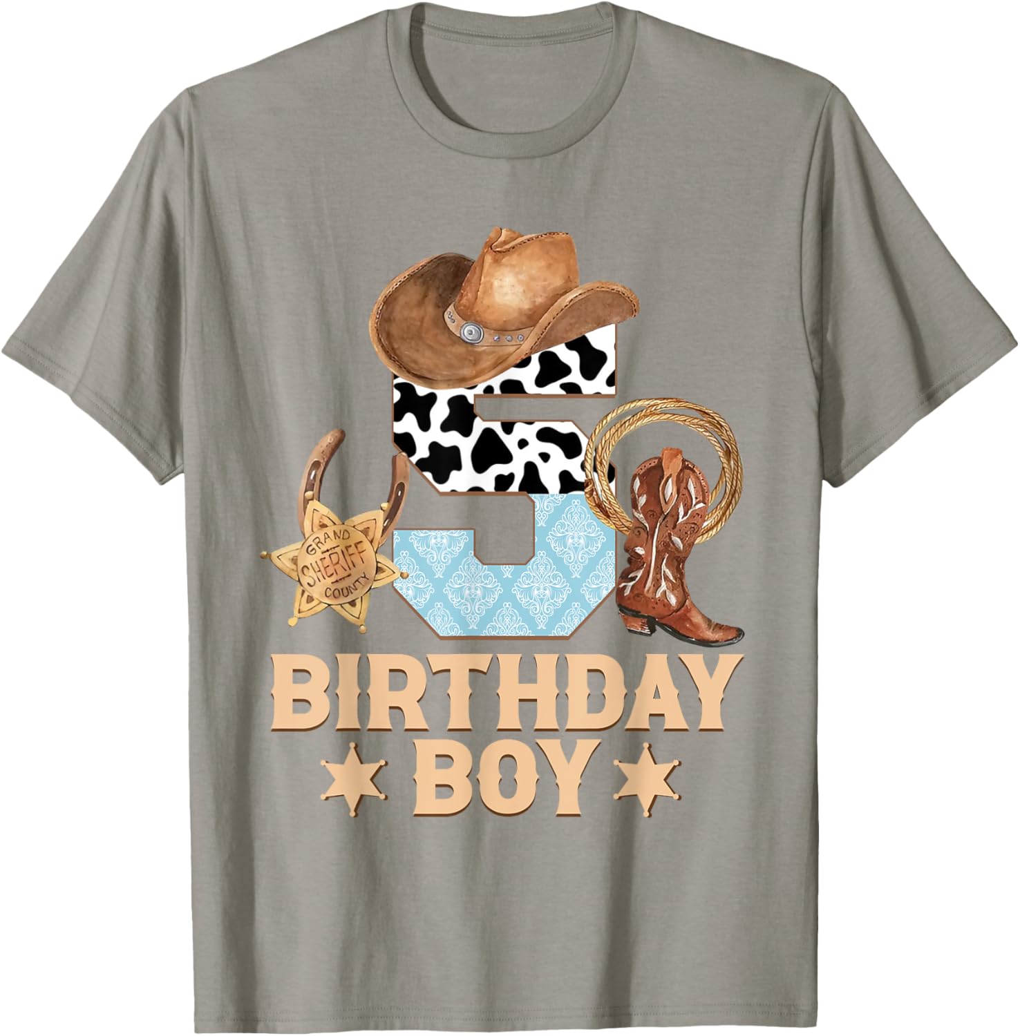 Western Family Birthday Boy Cowboy T-Shirt for 5th Birthday Celebration - 1