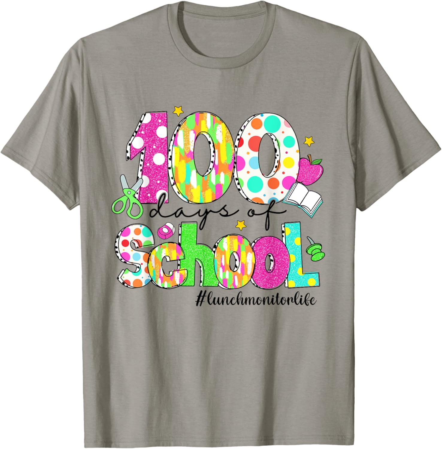 100 Days of School Brushstroke Lunch Monitor T-Shirt for Fun Learning - 12