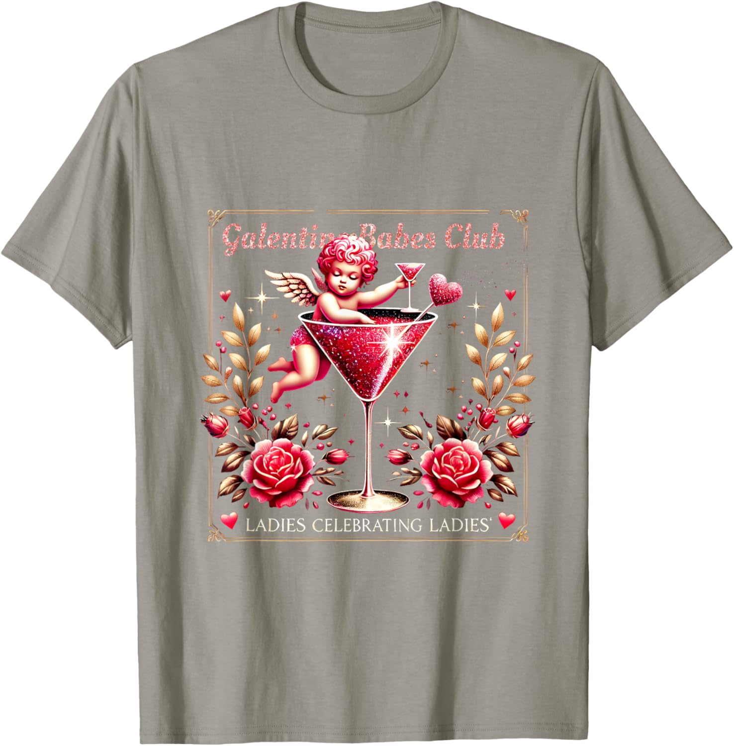 Retro Galentine Girls Club Celebration Martini Glass T-Shirt Design - 1