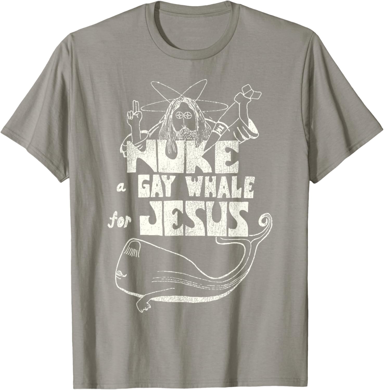 Funny Vintage 80s Nuke a Gay Whale For Jesus T-Shirt for Social Advocacy - 2