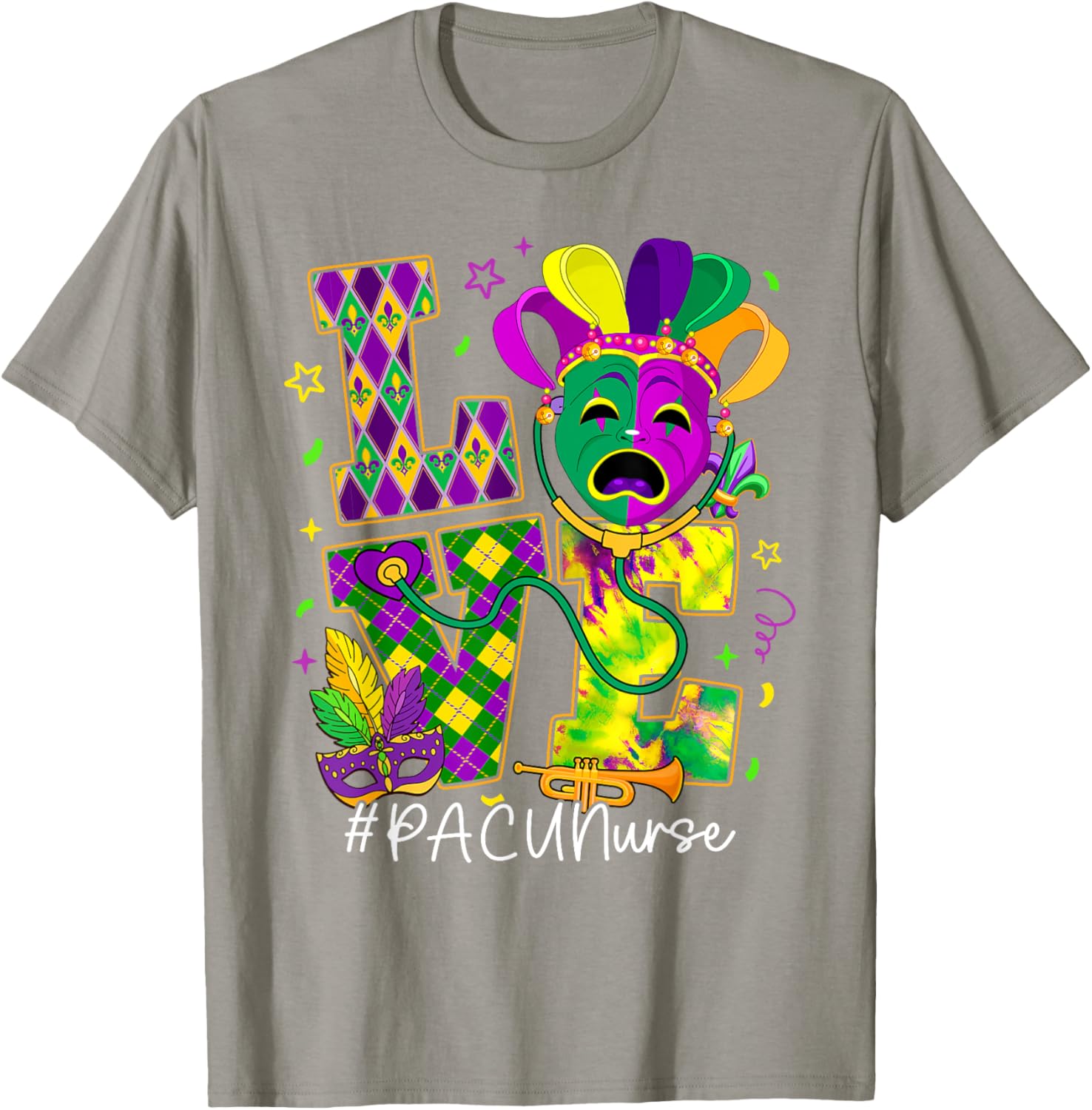 Funny LOVE Mardi Gras PACU Nurse T-Shirt for Carnival Party Fun - 13