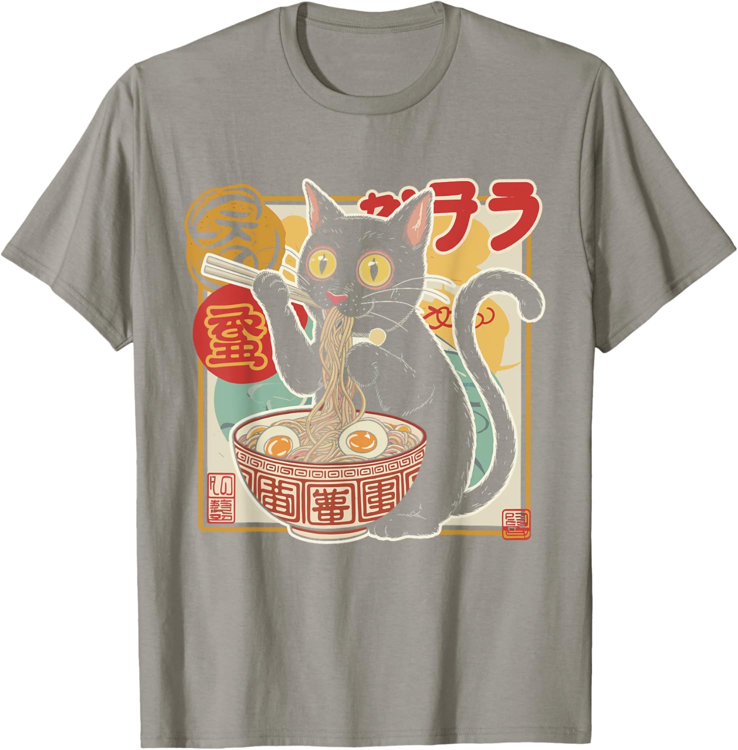 Funny Cat Eating Ramen Noodle T-Shirt for Anime Girls and Teens - 9