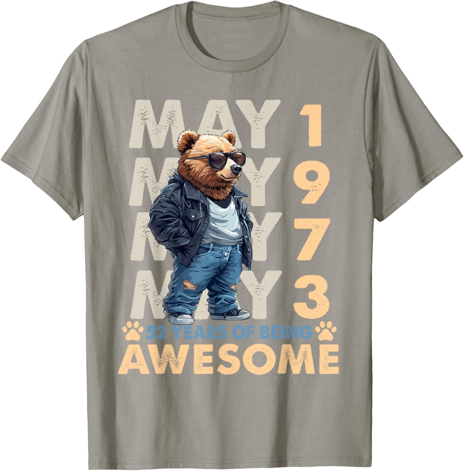 Celebrate 52 Years with a May 1973 Birthday Bear Men's T-Shirt - 9
