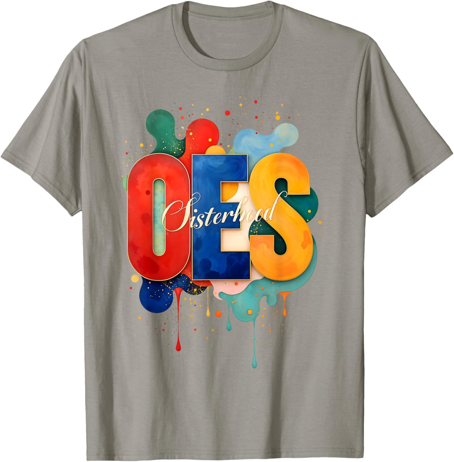Colorful OES Watercolor Paint Drip T-Shirt for Order of the Eastern Star - 21