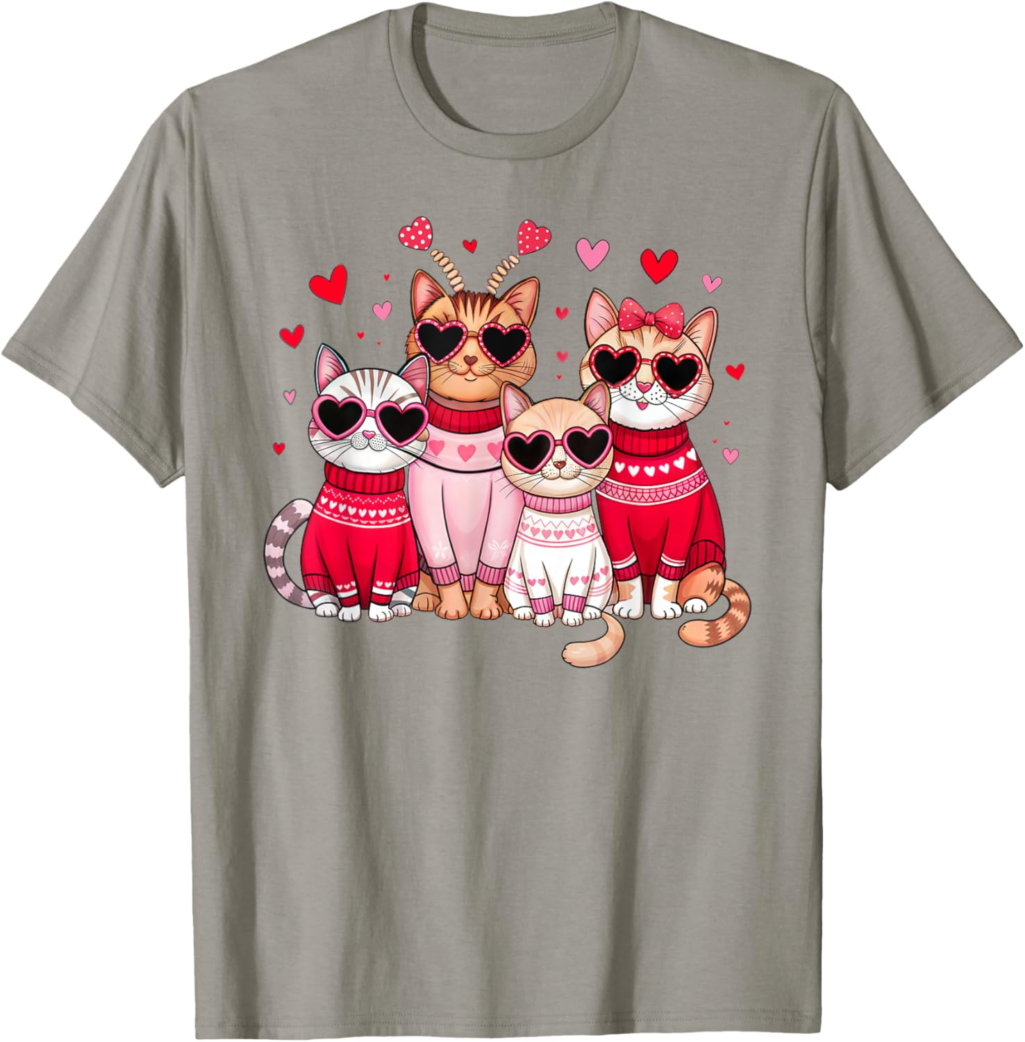 Retro Cat Heart Valentine's Day T-Shirt for Men and Boys, Cute Love Tee - 4