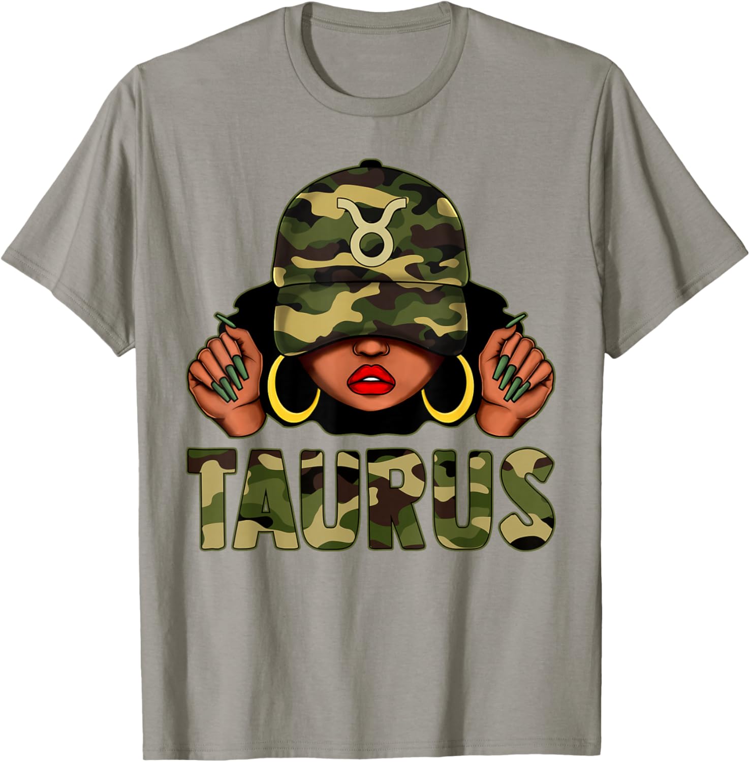 Taurus Queen Black Woman Camo Afro Girl Zodiac T-Shirt for Stylish Women - 7