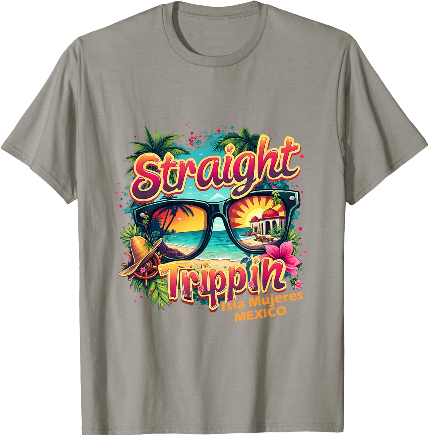 Isla Mujeres 2025 Retro Straight Trippin T-Shirt for Vacation Fun - 17