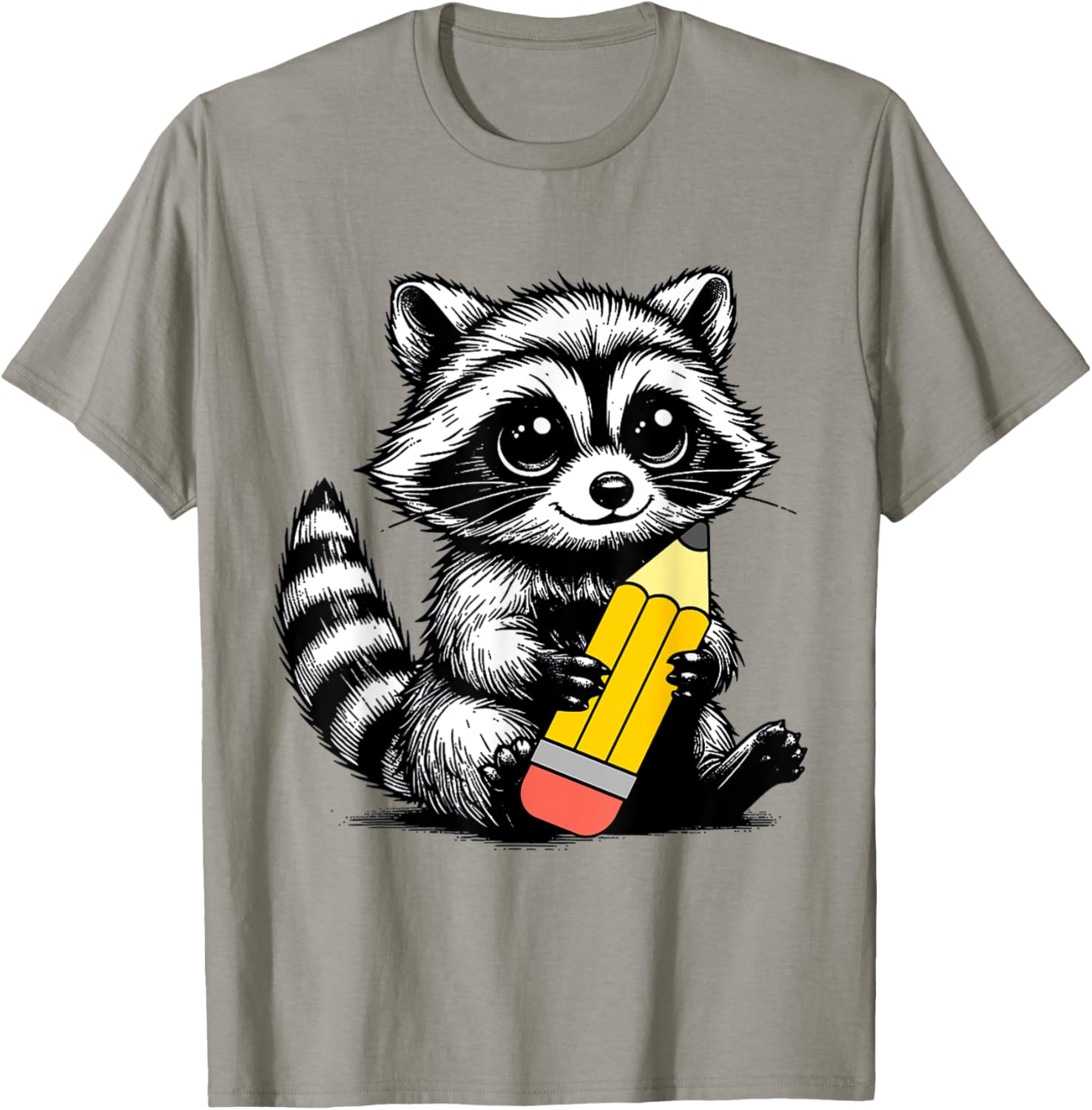 Cute Raccoon Teacher T-Shirt with Pencil Design for Animal Lovers - 4