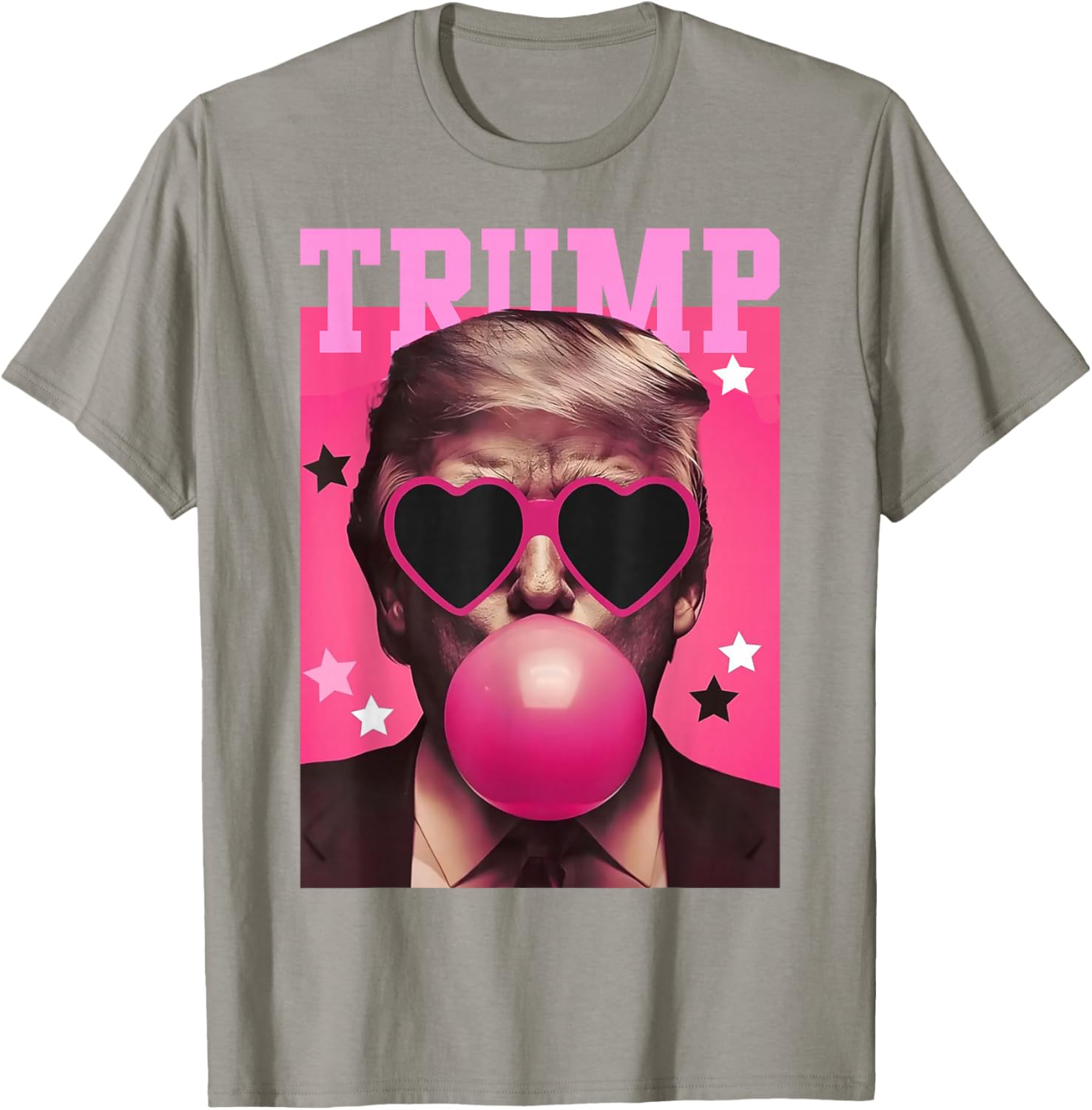 Funny Trump Bubble Gum Pink T-Shirt with Heart Sunglasses for Trendy Vibes - 2