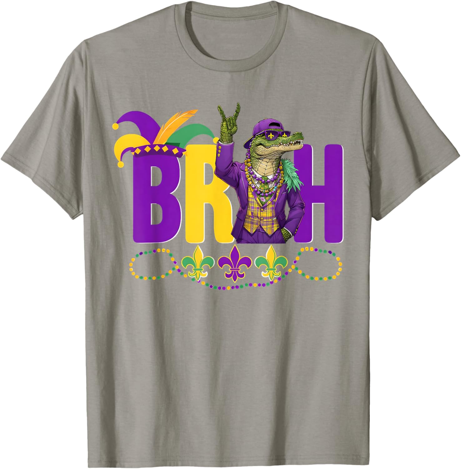 Bruh Mardi Gras Alligator Funny Meme T-Shirt for Boys and Teens - 25