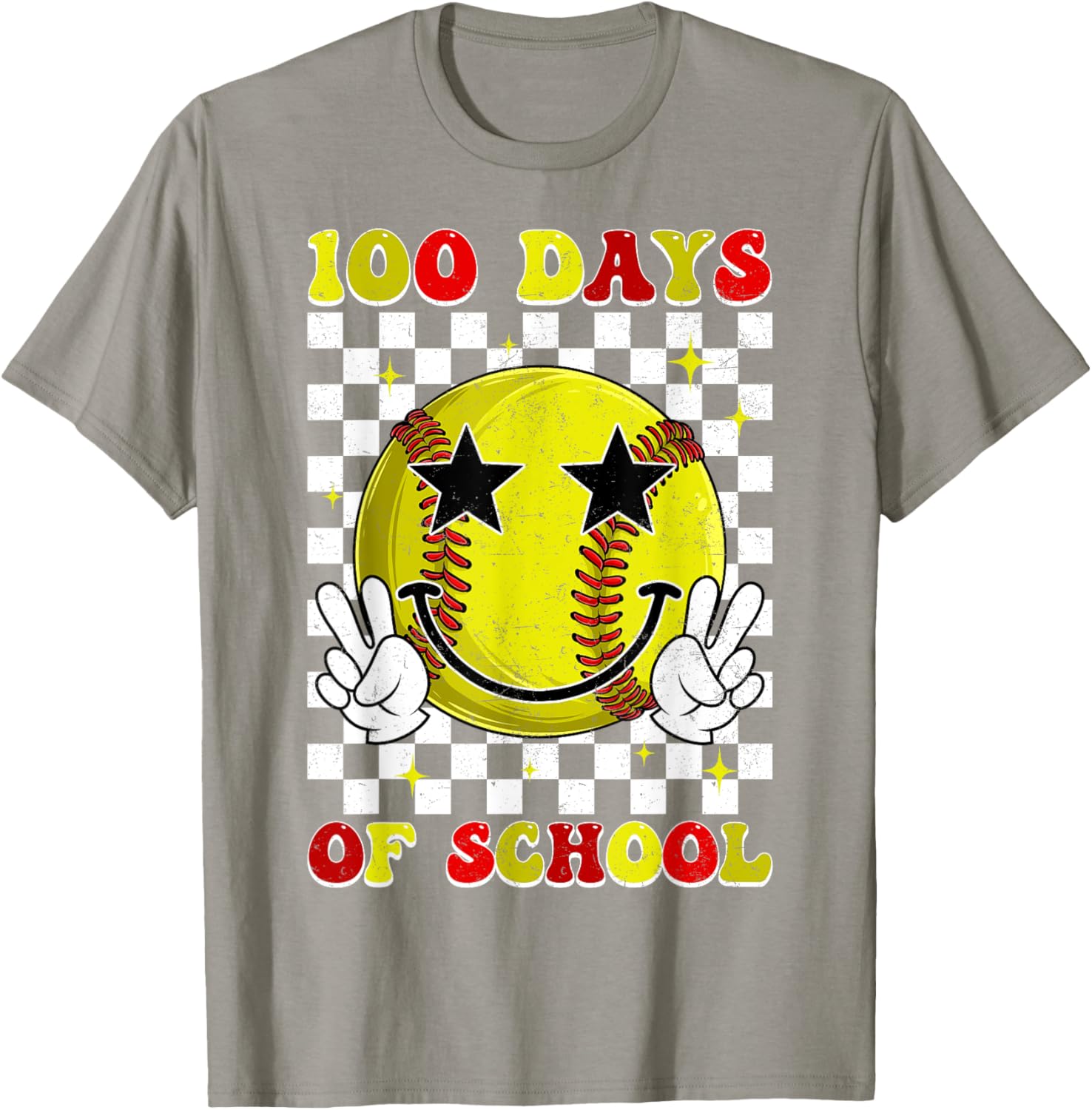 Groovy 100 Days Smarter Softball T-Shirt for Boys, Fun School Style - 22