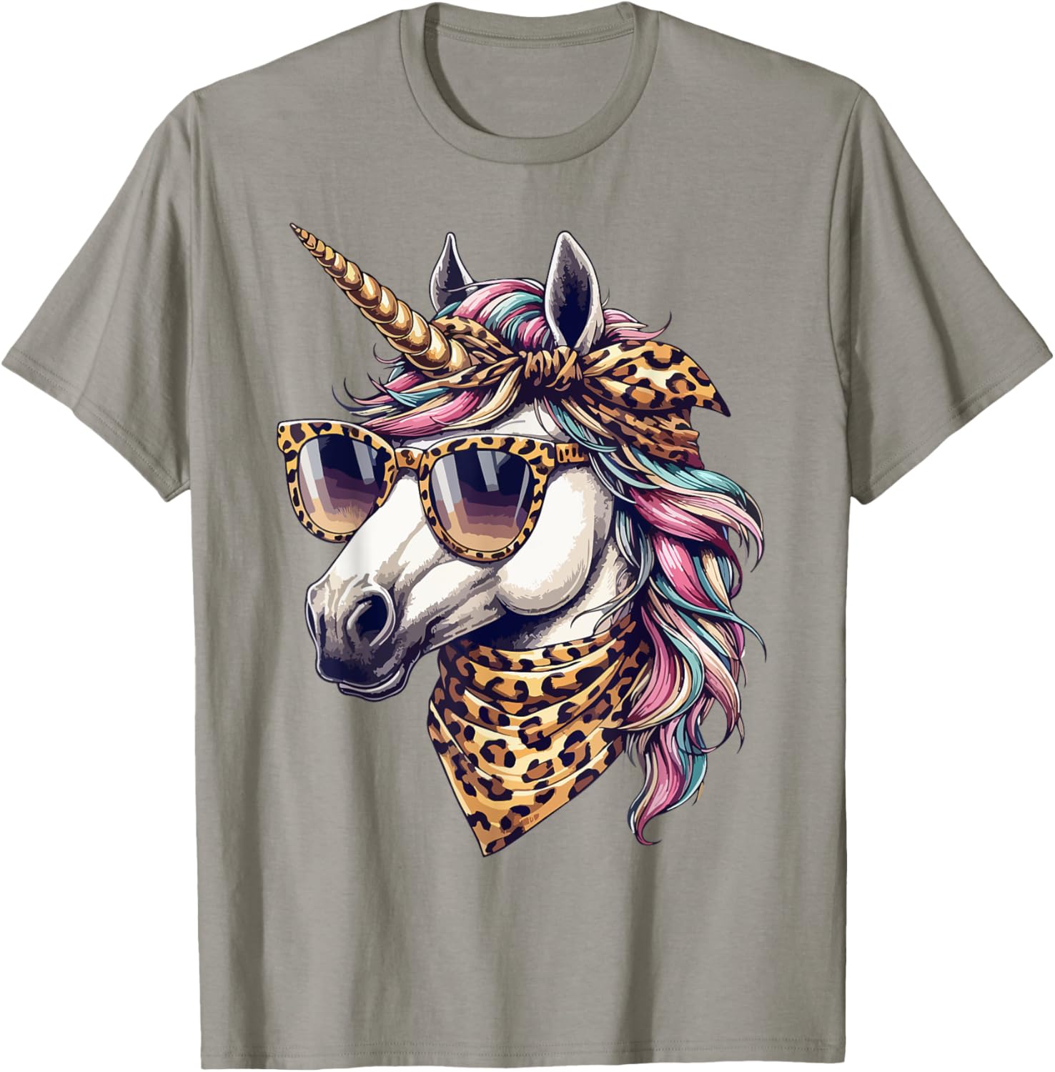 Whimsical Unicorn in Leopard Scarf and Sunglasses T-Shirt for Fun Style - 22
