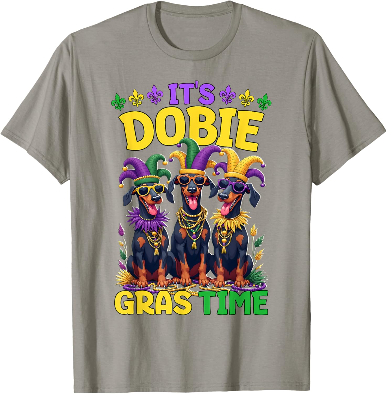 Mardi Gras Doberman T-Shirt Celebrating Carnival Festivities - 3