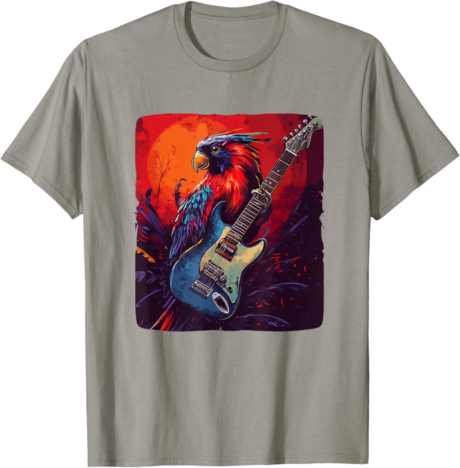 Trendy Rock Vibes Electric Guitar Bird T-Shirt for Music Lovers - 4