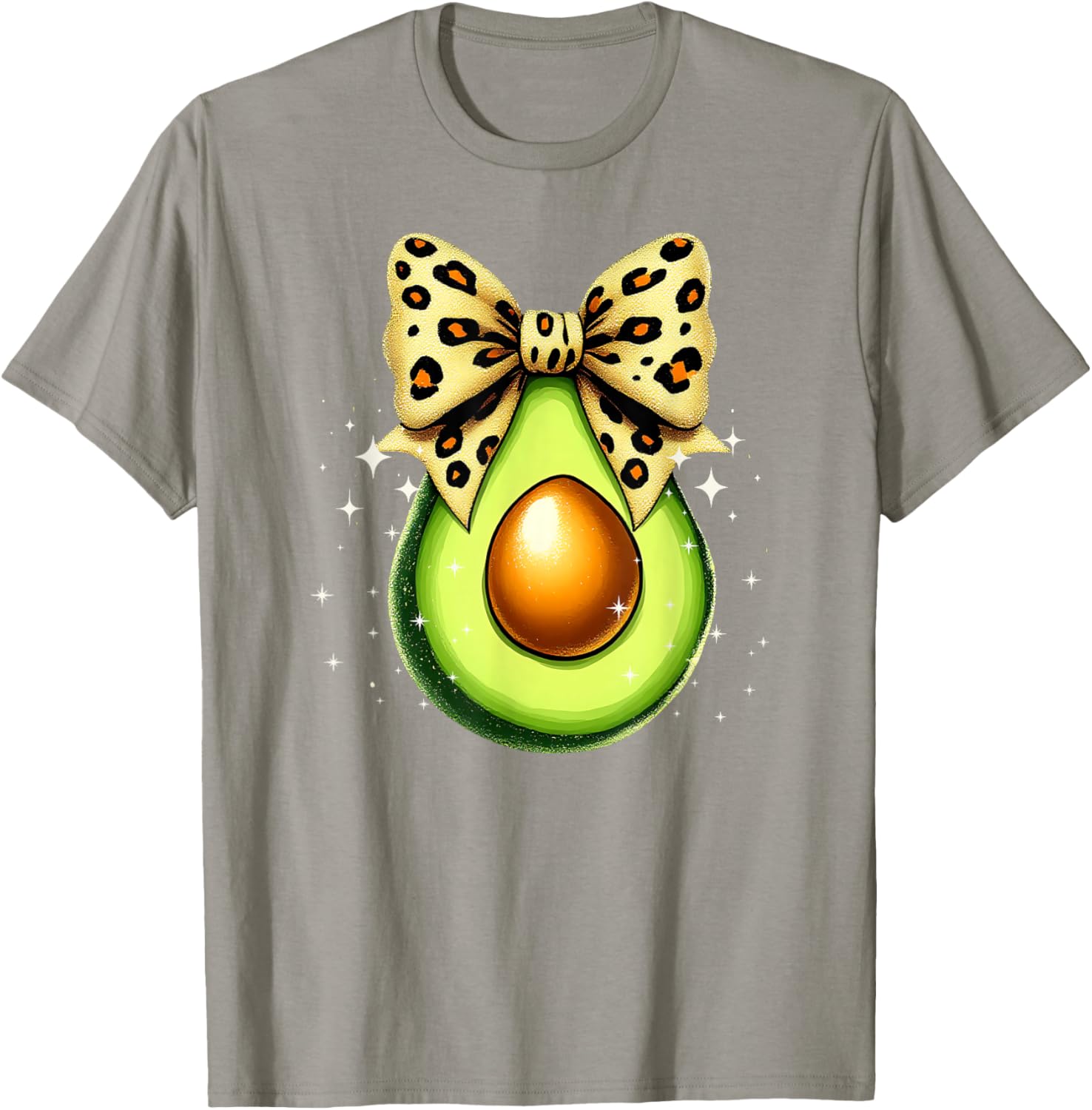 Cute Avocado Leopard Ribbon Bow T-Shirt for Women and Girls - 19