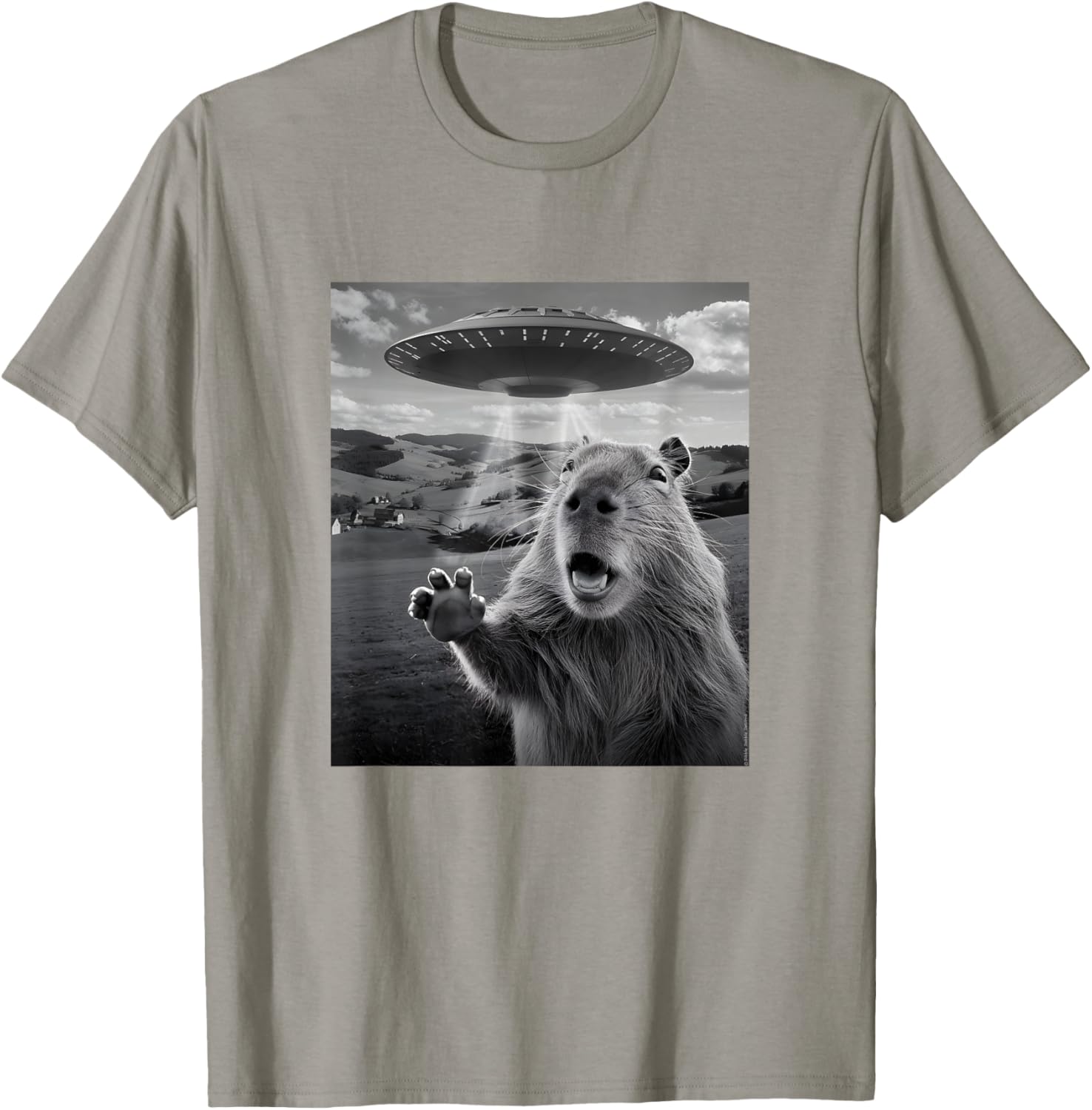 Funny UFO T-Shirt with Scared Capybara Design for Unique Style - 6