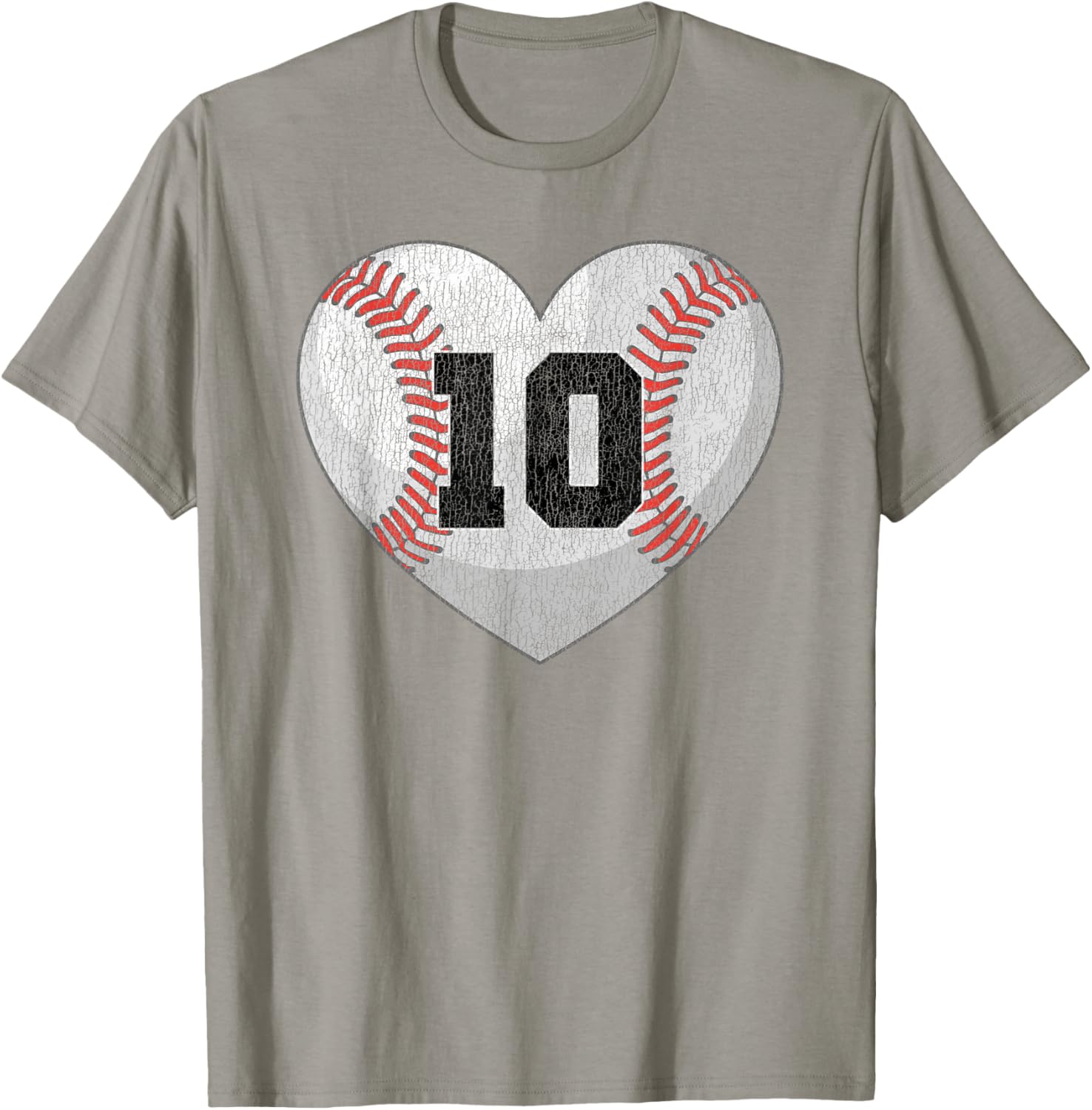 Baseball Mom T-Shirt with Distressed Heart and Number 10 Design - 10