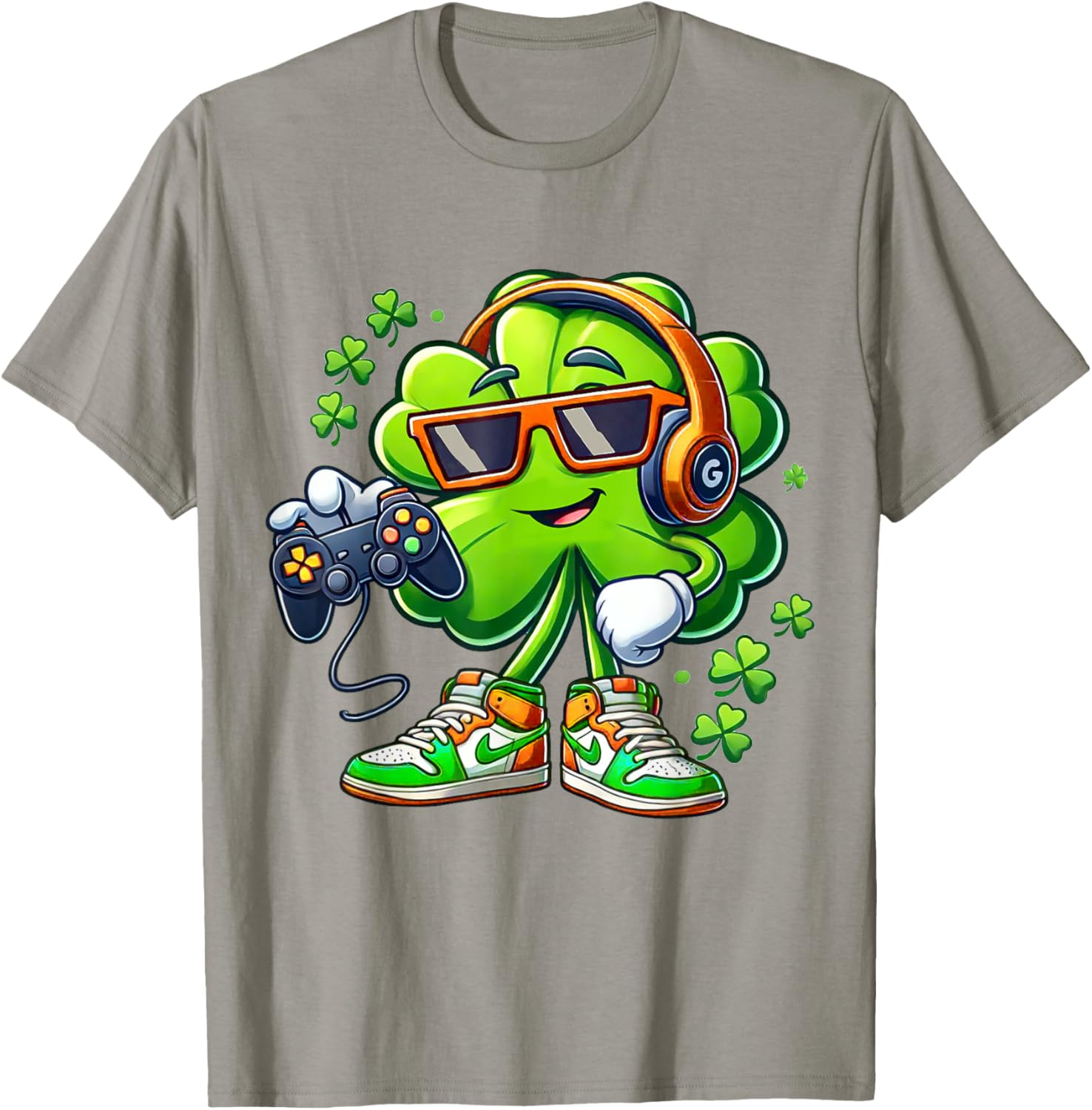 Funny St Patricks Day Gamer T-Shirt for Boys with Shamrock Design - 19