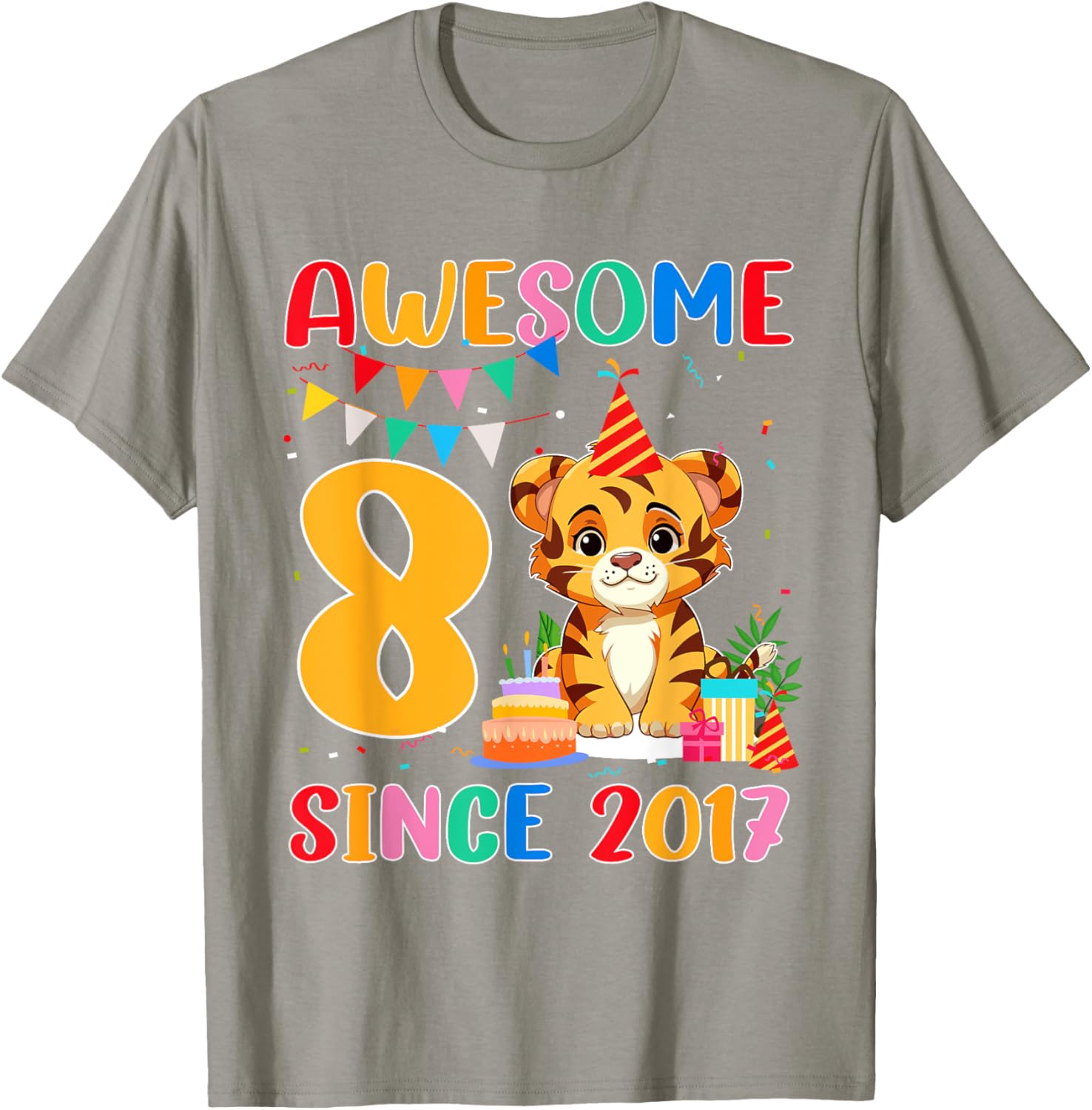 Cool 8 Year Old Birthday Tiger Lover T-Shirt Gift for Kids Since 2017 - 4