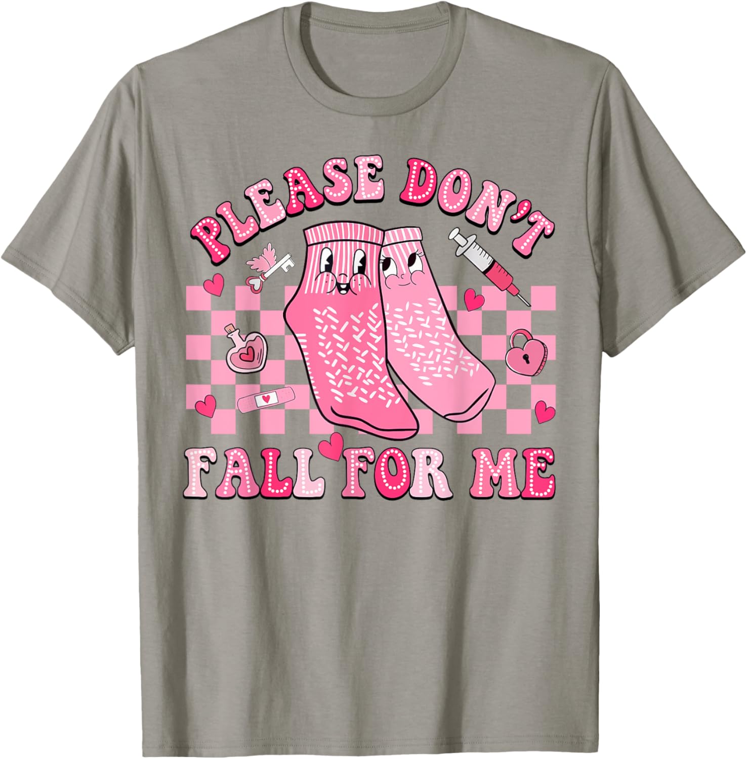 Nurse Valentine Non Slip Socks Please Don't Fall For Me T-Shirt Gift - 13