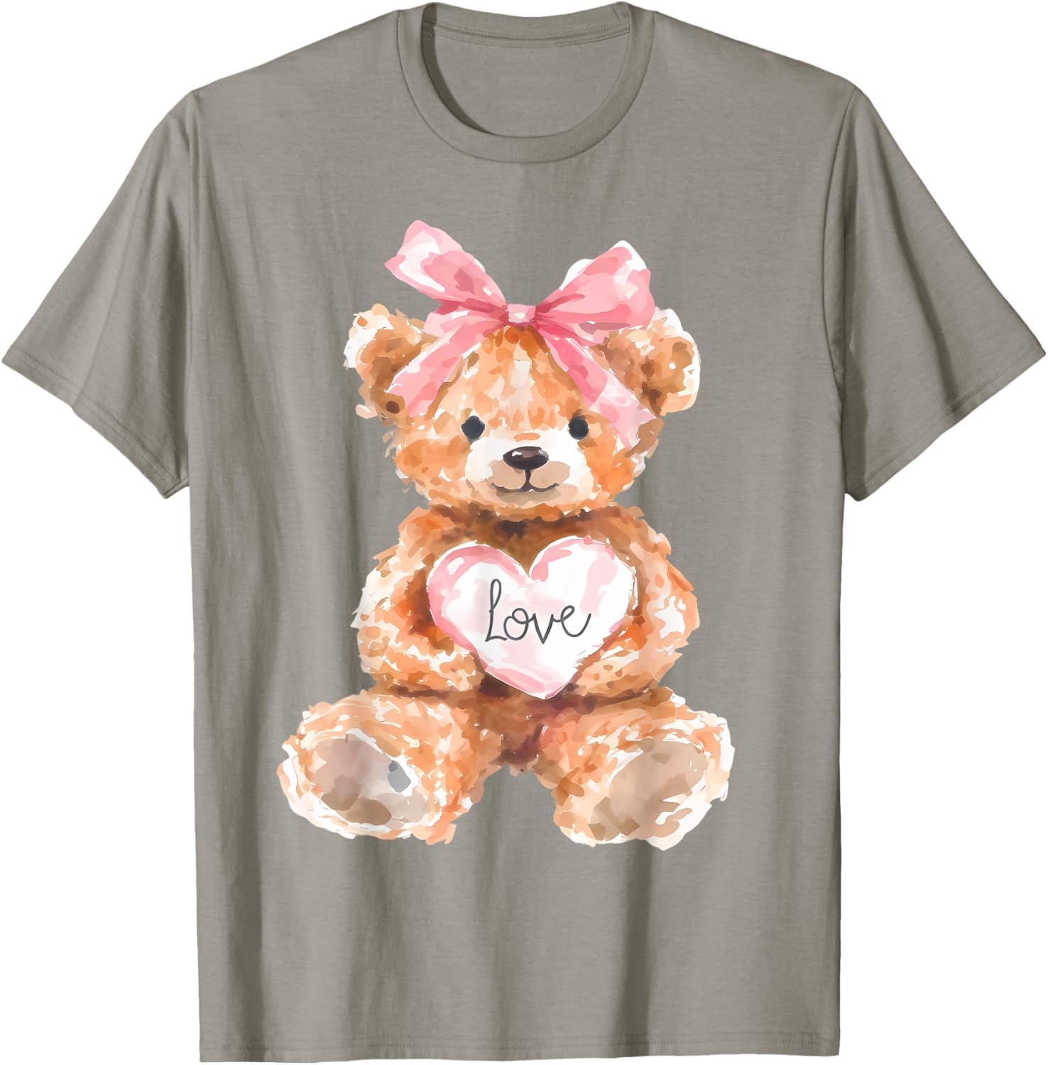 Watercolor Bear with Pink Bow Cute Valentine T-Shirt for Women and Girls - 4