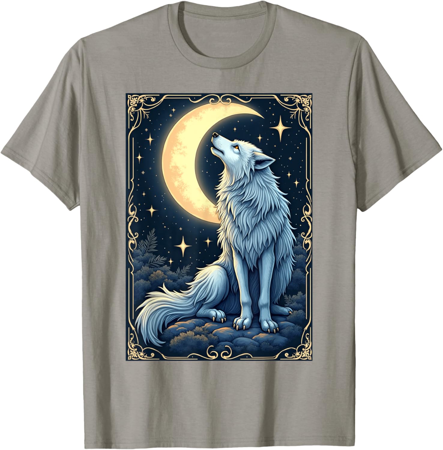 Mystical Wolf Under Moonlight T-Shirt for Celestial Art Lovers - 14