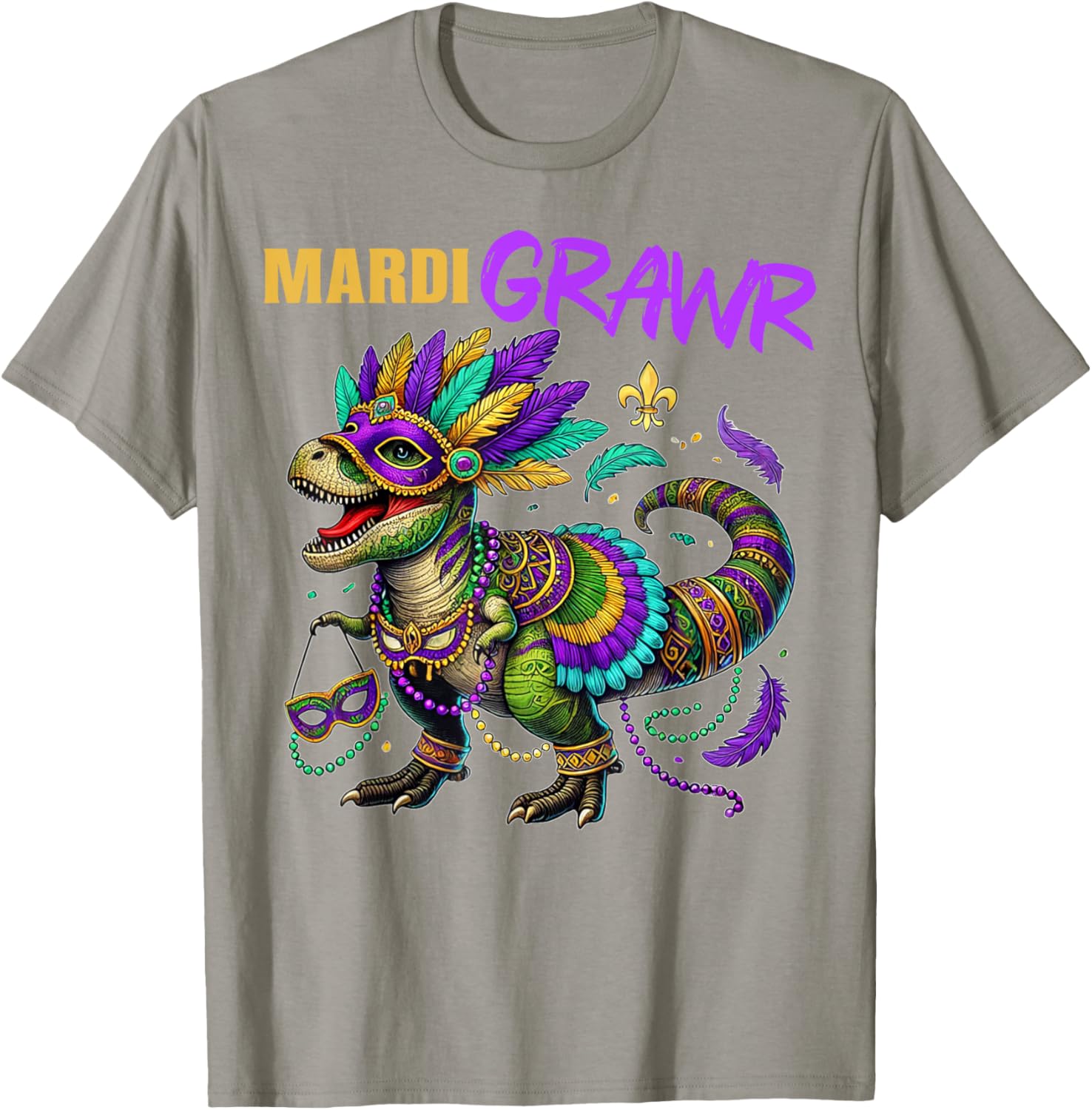 Funny T Rex Dinosaur Mardi Gras Party T-Shirt for Dino Lovers - 14