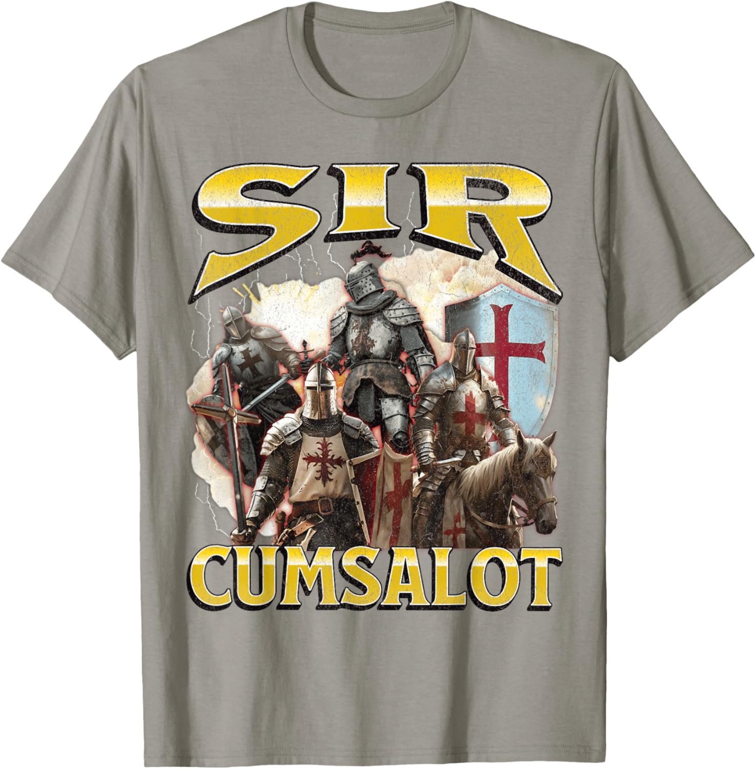 Sir Cumsalot Funny Offensive Knight Meme Graphic T-Shirt for Adults - 16