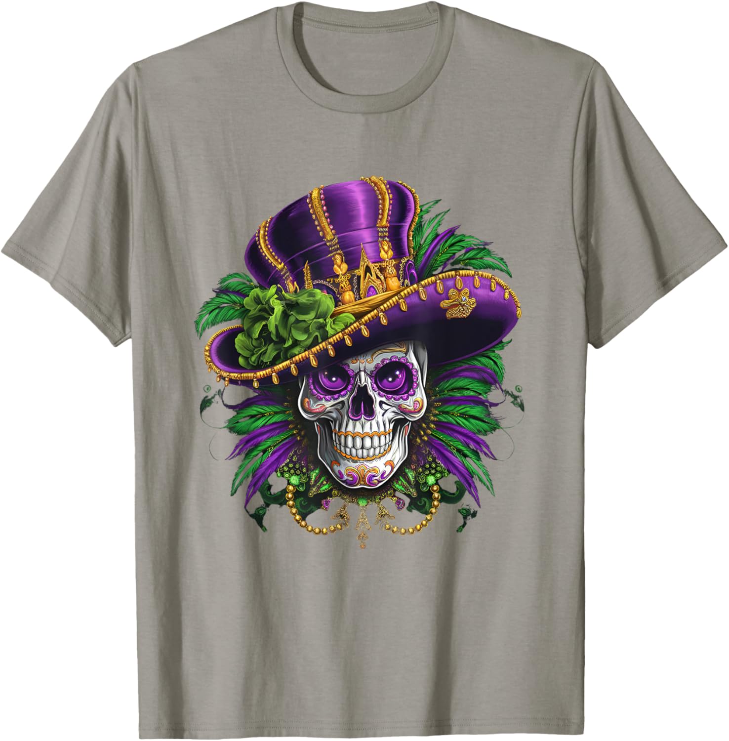 Vibrant Sugar Skull Mardi Gras T-Shirt for Carnival Fun and Festivity - 4