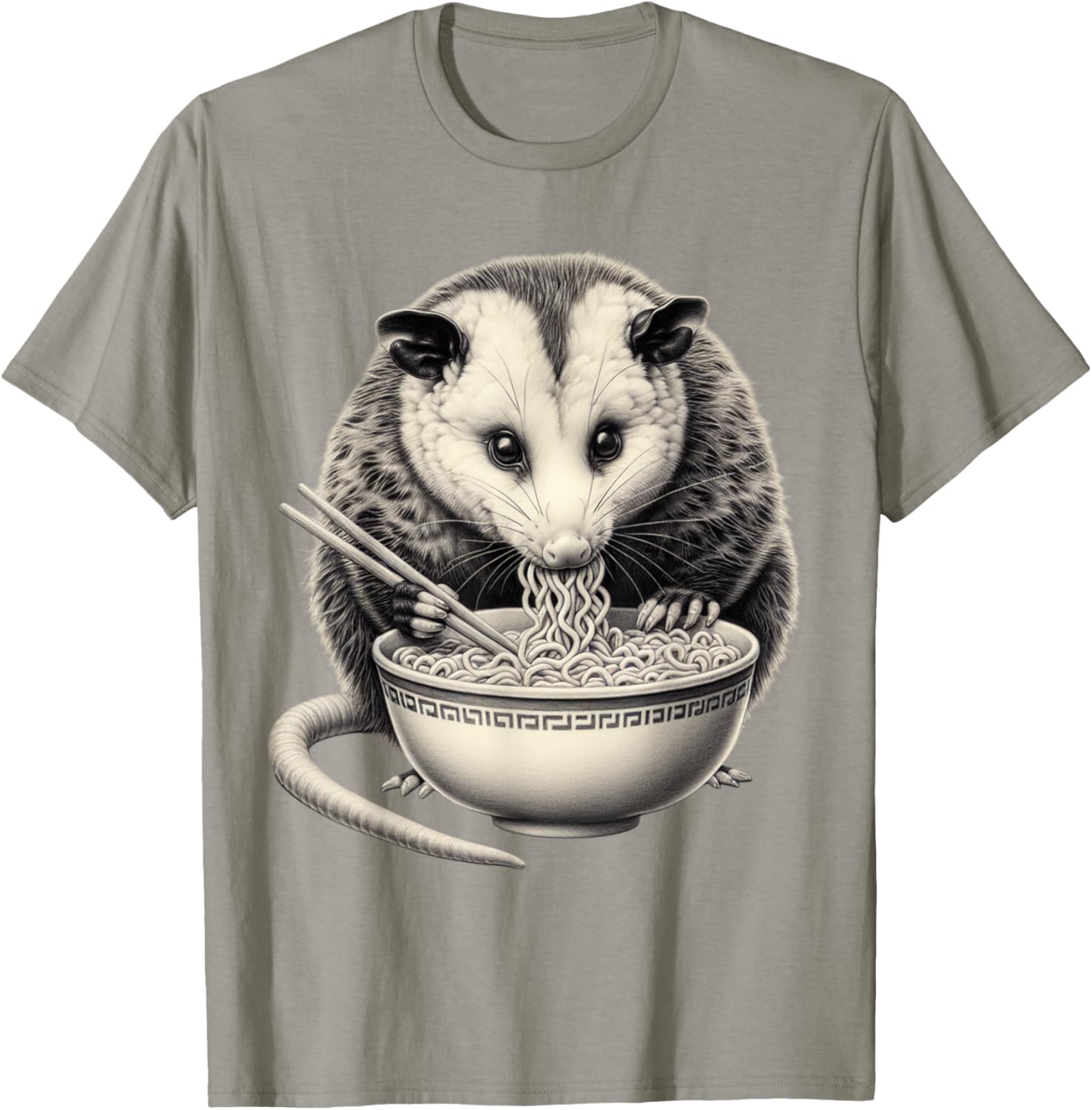 Opossum Eating Ramen Bowl T-Shirt Perfect for Food Lovers and Animal Fans - 25