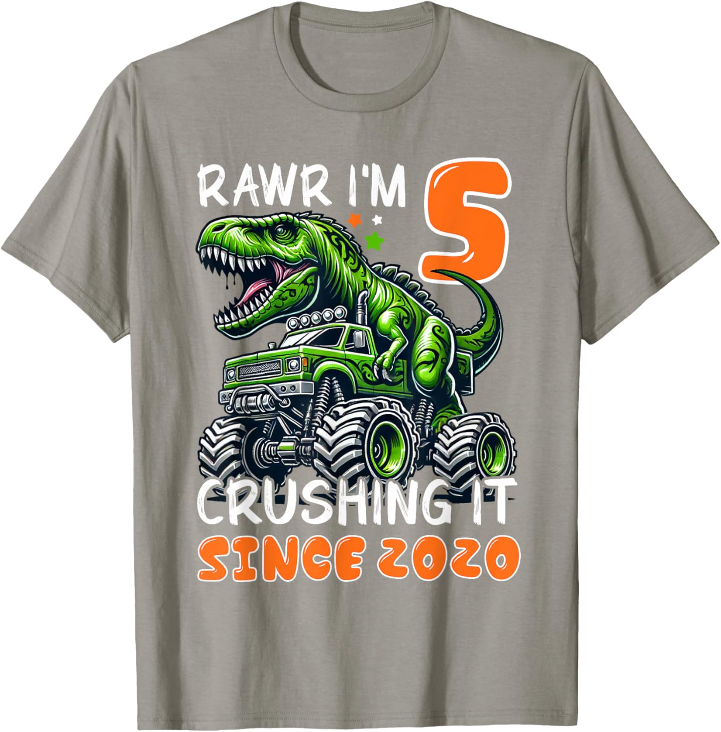 5th Birthday Monster Truck Dinosaur T-Shirt for Boys Rawr I'm 5 Fun! - 3