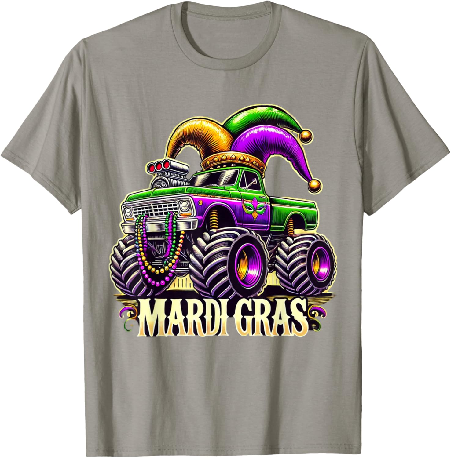Mardi Gras Jester Carnival Monster Truck T-Shirt for Girls Kids - 16