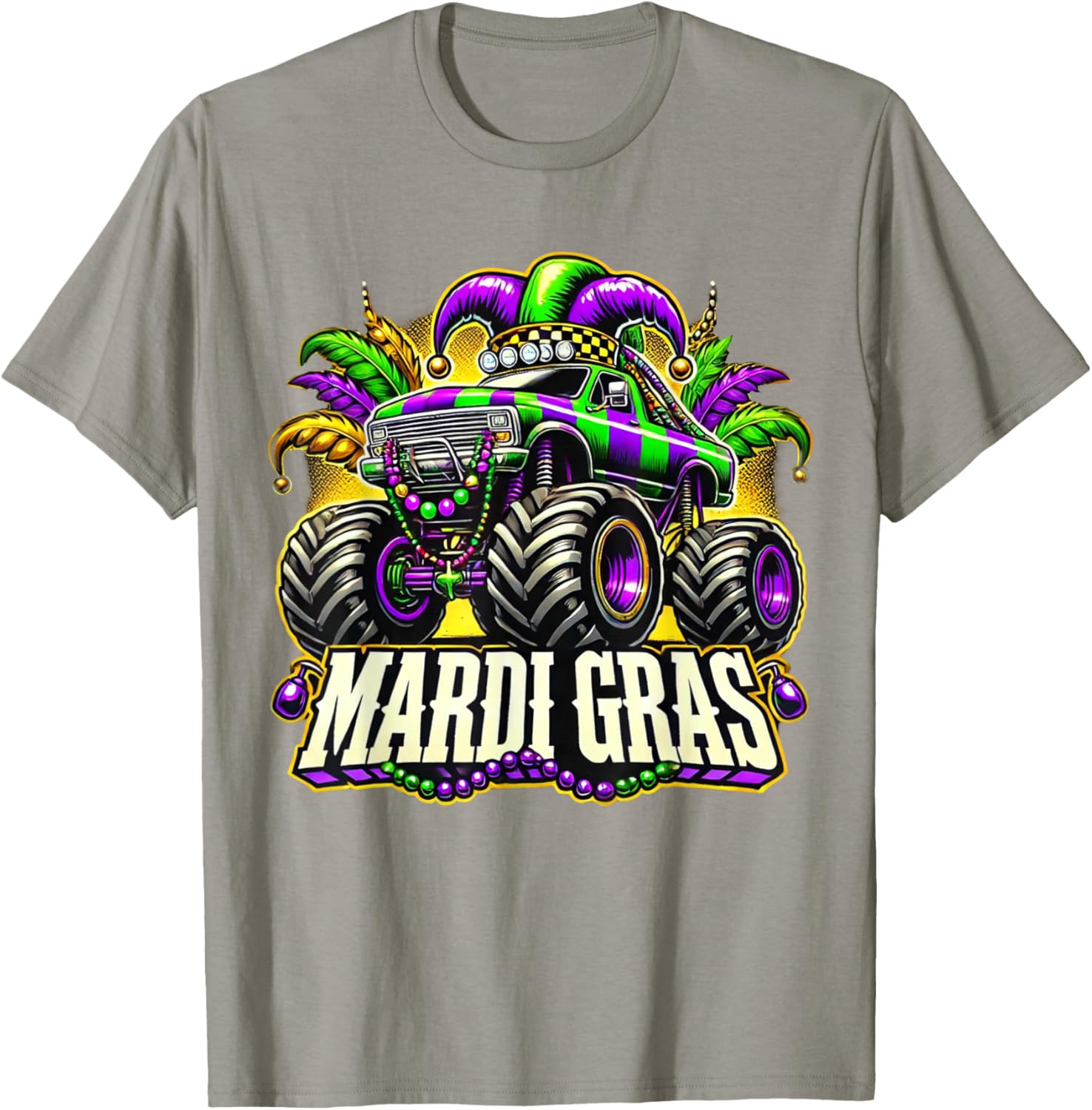 Mardi Gras Jester Monster Truck T-Shirt for Kids Fun Carnival Style - 7