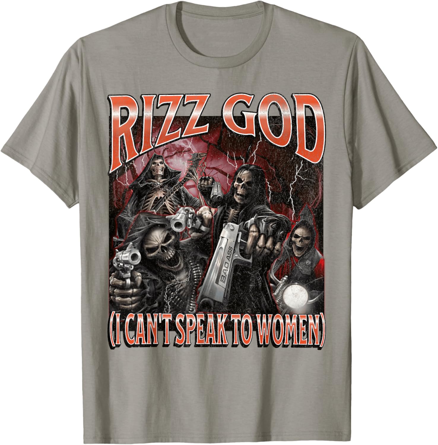 Funny Rizz God Skeleton Meme Tee for Men Who Can't Talk to Women - 14