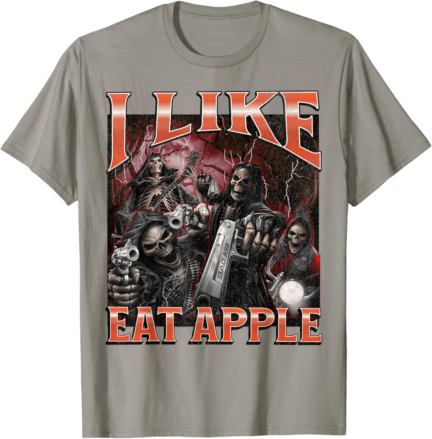 Funny I Like Eat Apple Skeleton Meme Graphic T-Shirt for Casual Wear - 20