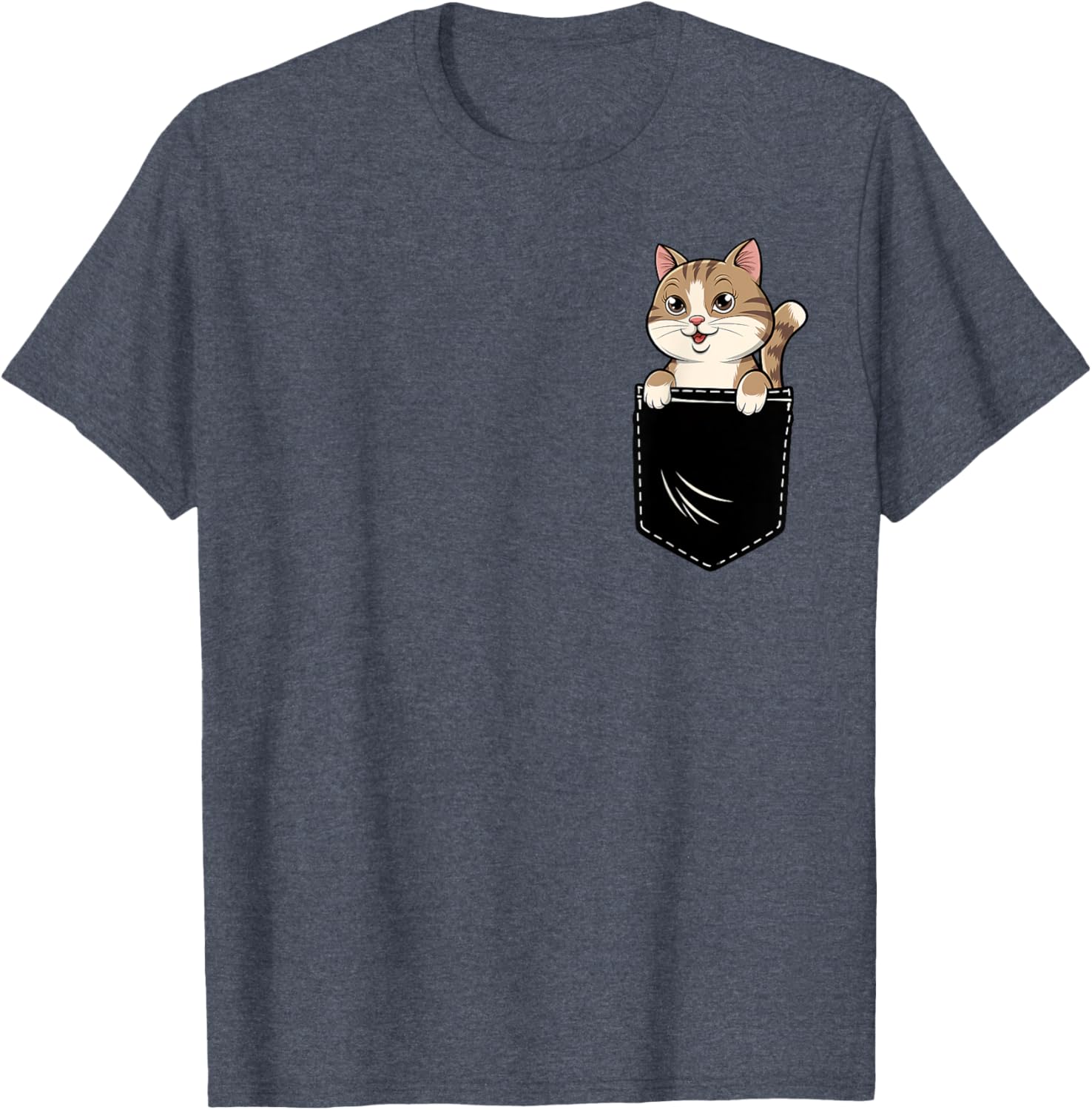 Cute Funny Cat Pocket T-Shirt for Men and Women - Adorable Animal Design - 9