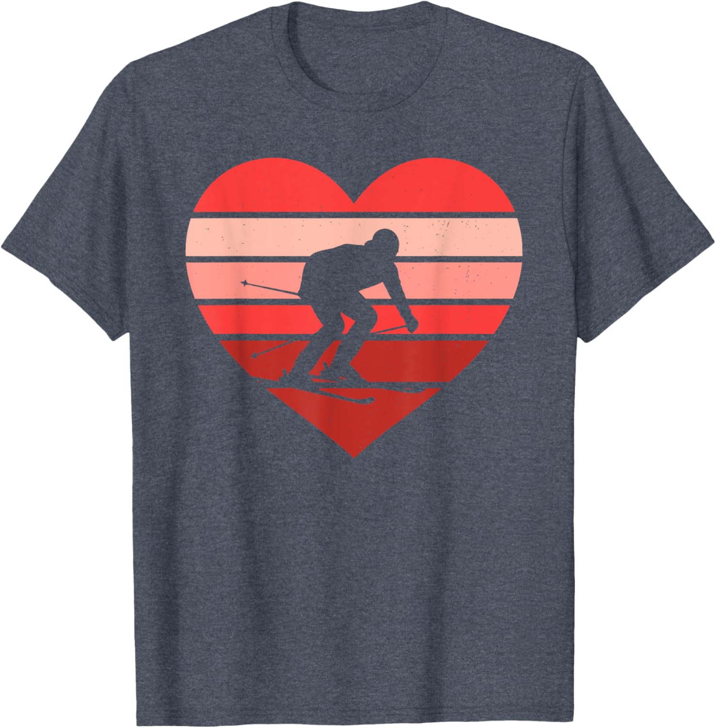 Retro Heart Skiing T-Shirt for Kids, Women, and Men - Vintage Valentine's Day Style - 7