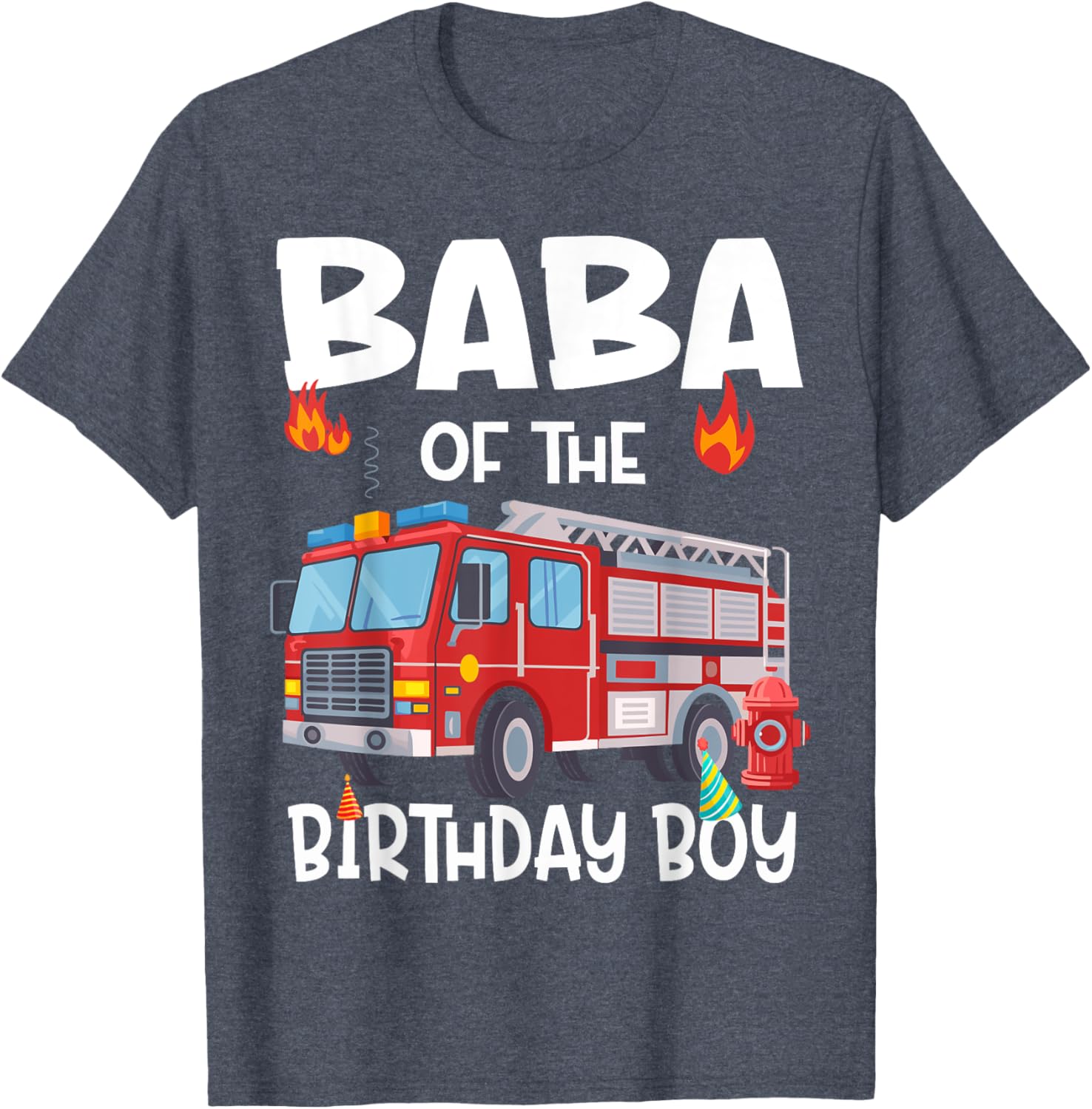 Funny Baba of the Birthday Boy Fire Truck Dad T-Shirt for Celebrations - 11