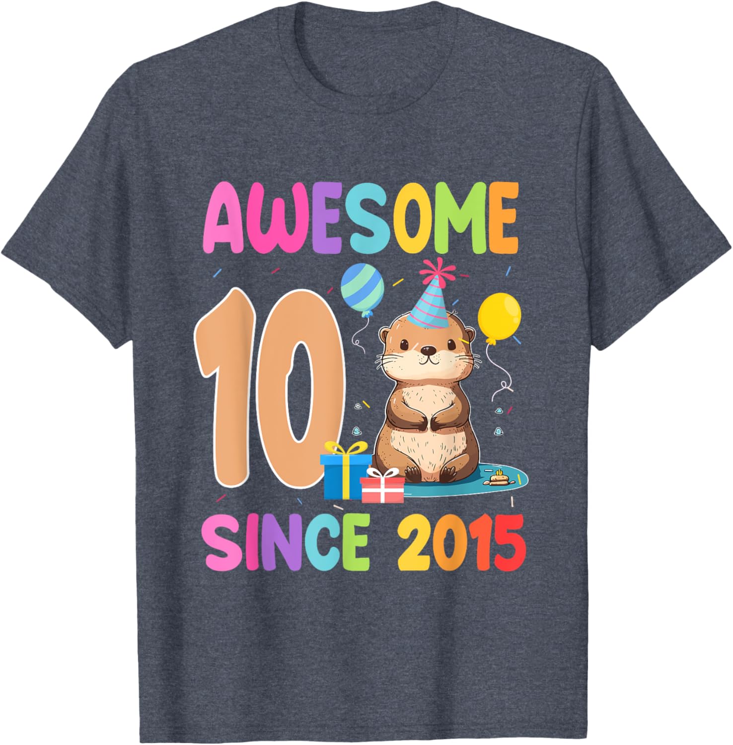 Cute Otter T-Shirt for 10th Birthday Celebration – Awesome Since 2015 - 18
