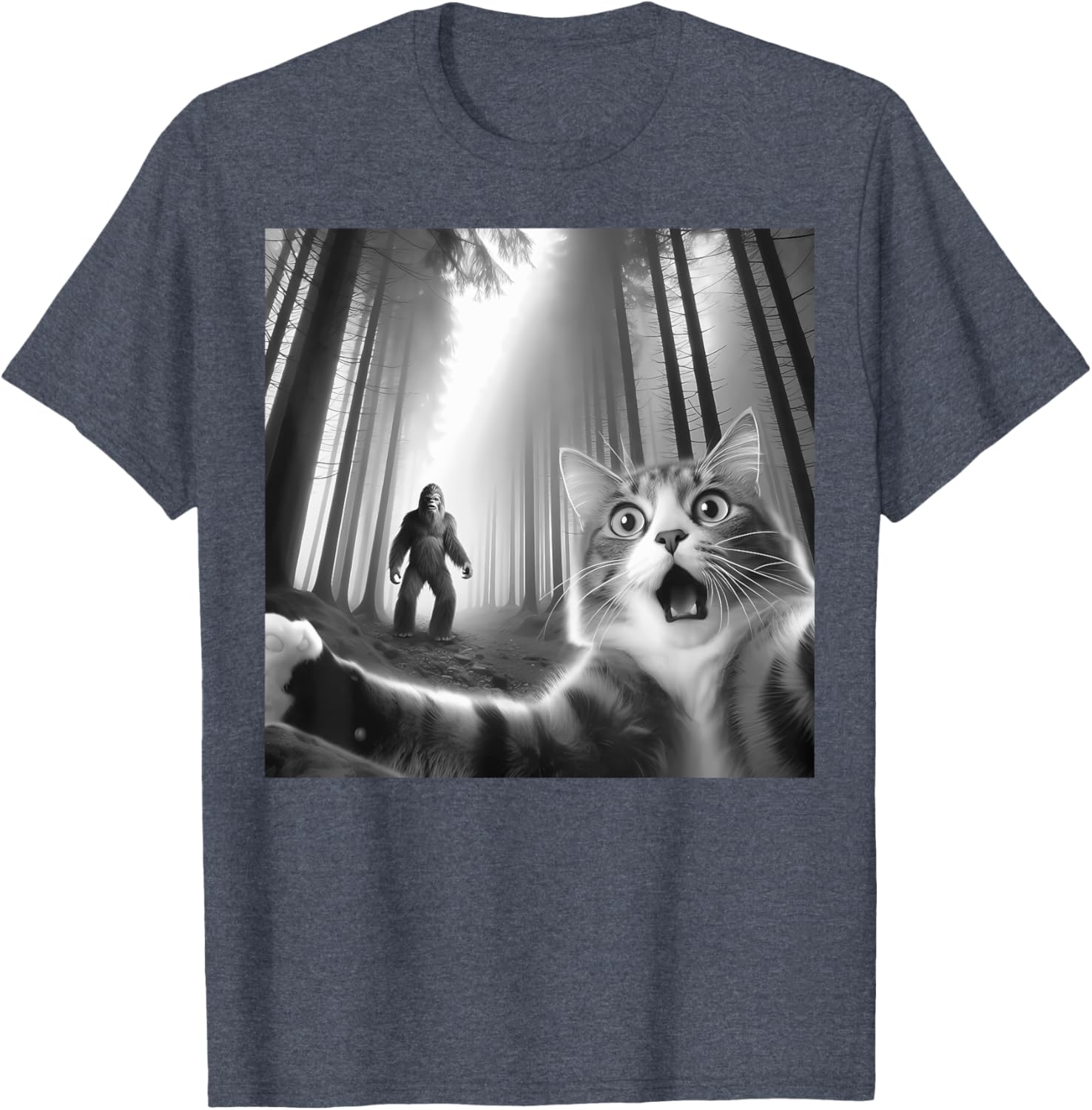 Funny Scared Cat Bigfoot Selfie T-Shirt for Men, Women, and Kids - 16