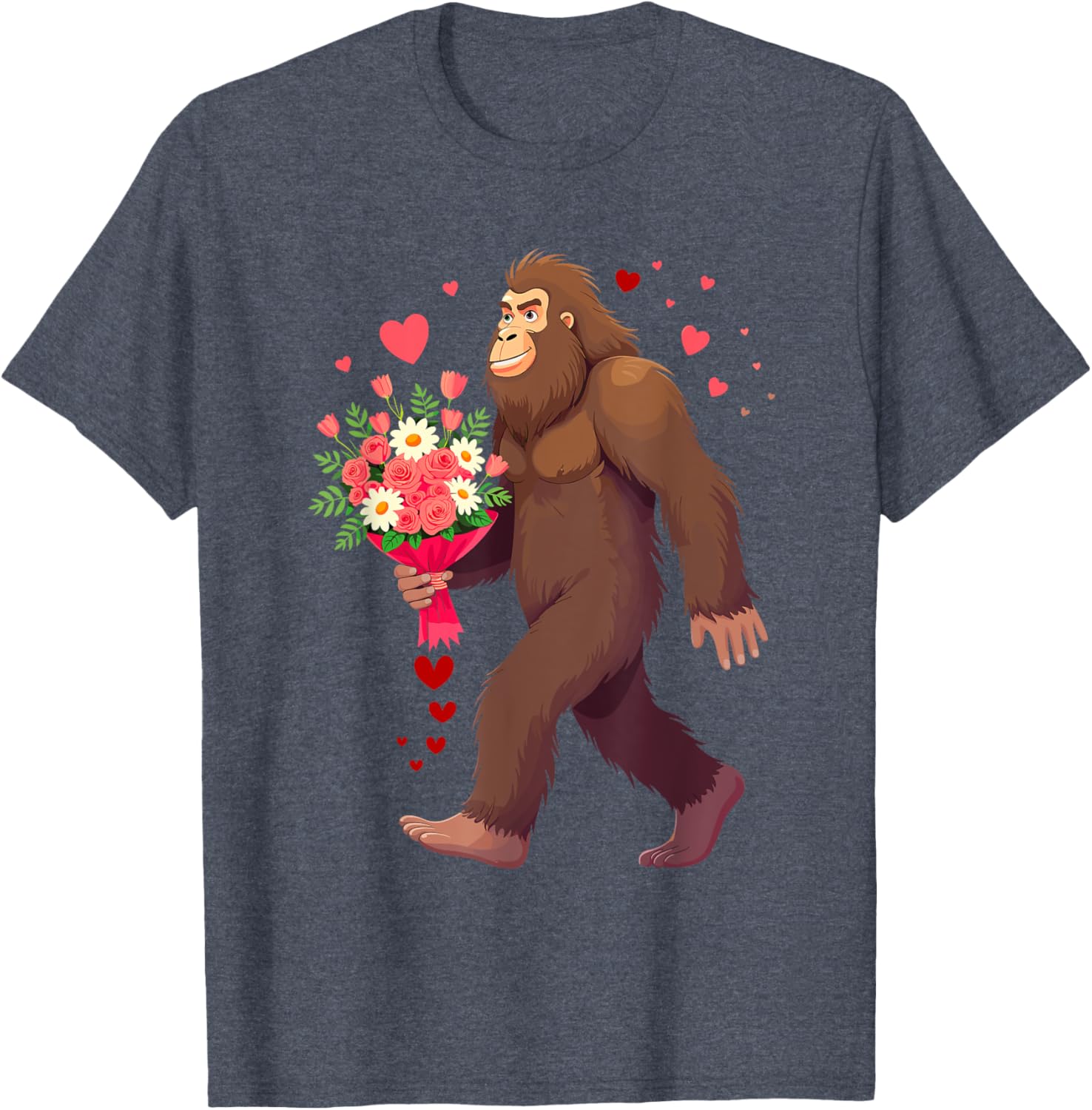 Bigfoot Heart Bouquet T-Shirt for Sasquatch Lovers on Valentine's Day - 14