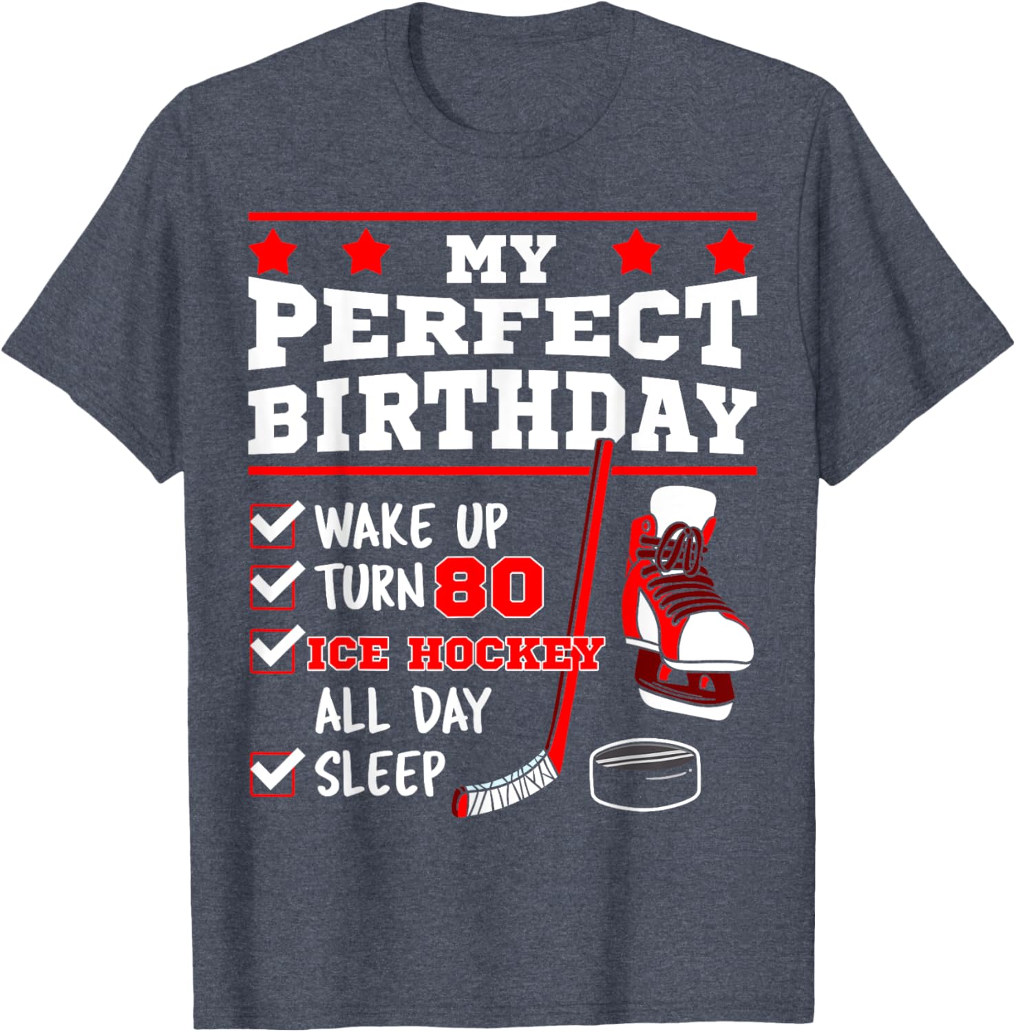 Ice Hockey 80th Birthday Party Puck T-Shirt for Sports Fans - 24